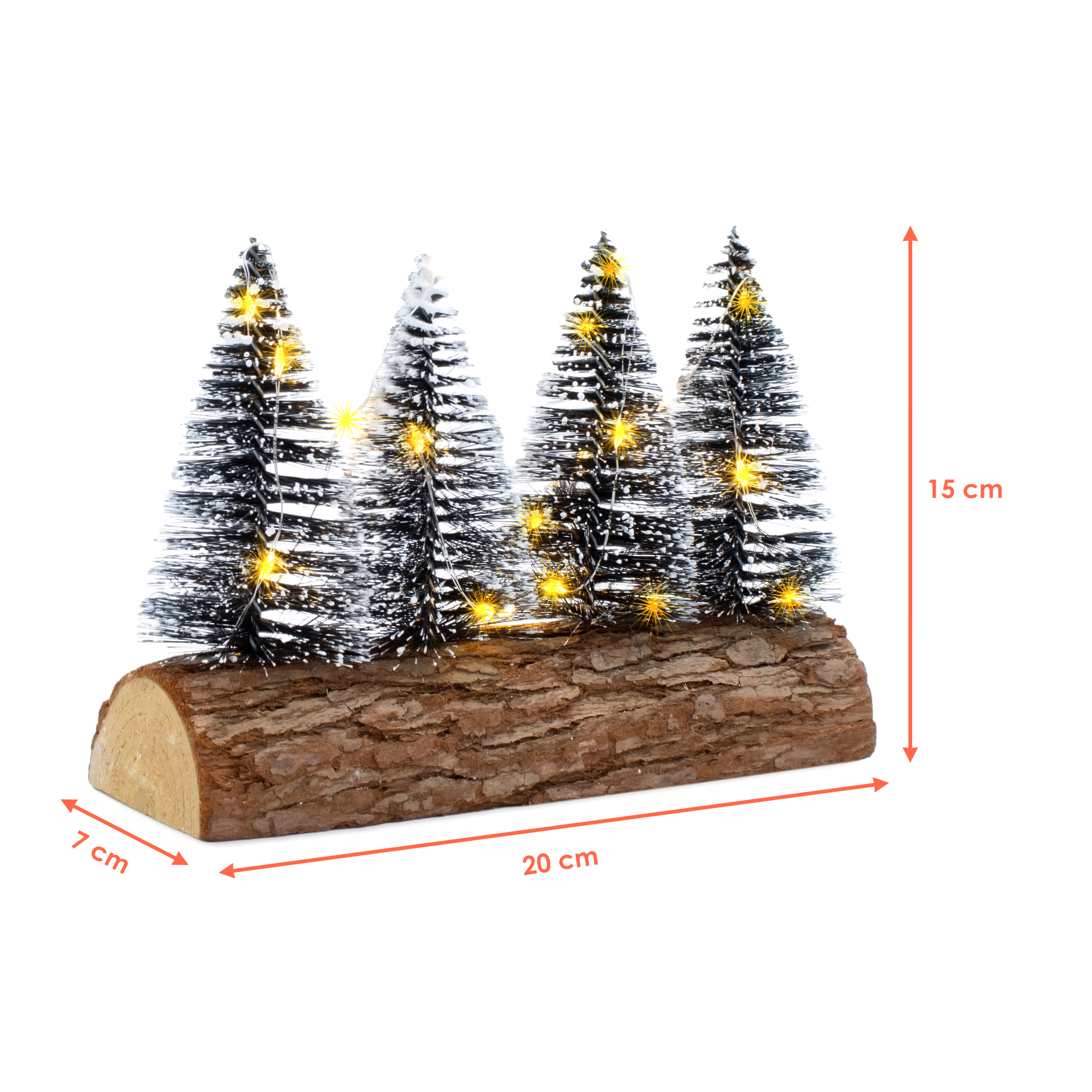LED Deko Tannenbäume mit Baumstammfuß warm weiß - 20 x 15 cm - Verschneite Bäume mit Beleuchtung Batterie betrieben