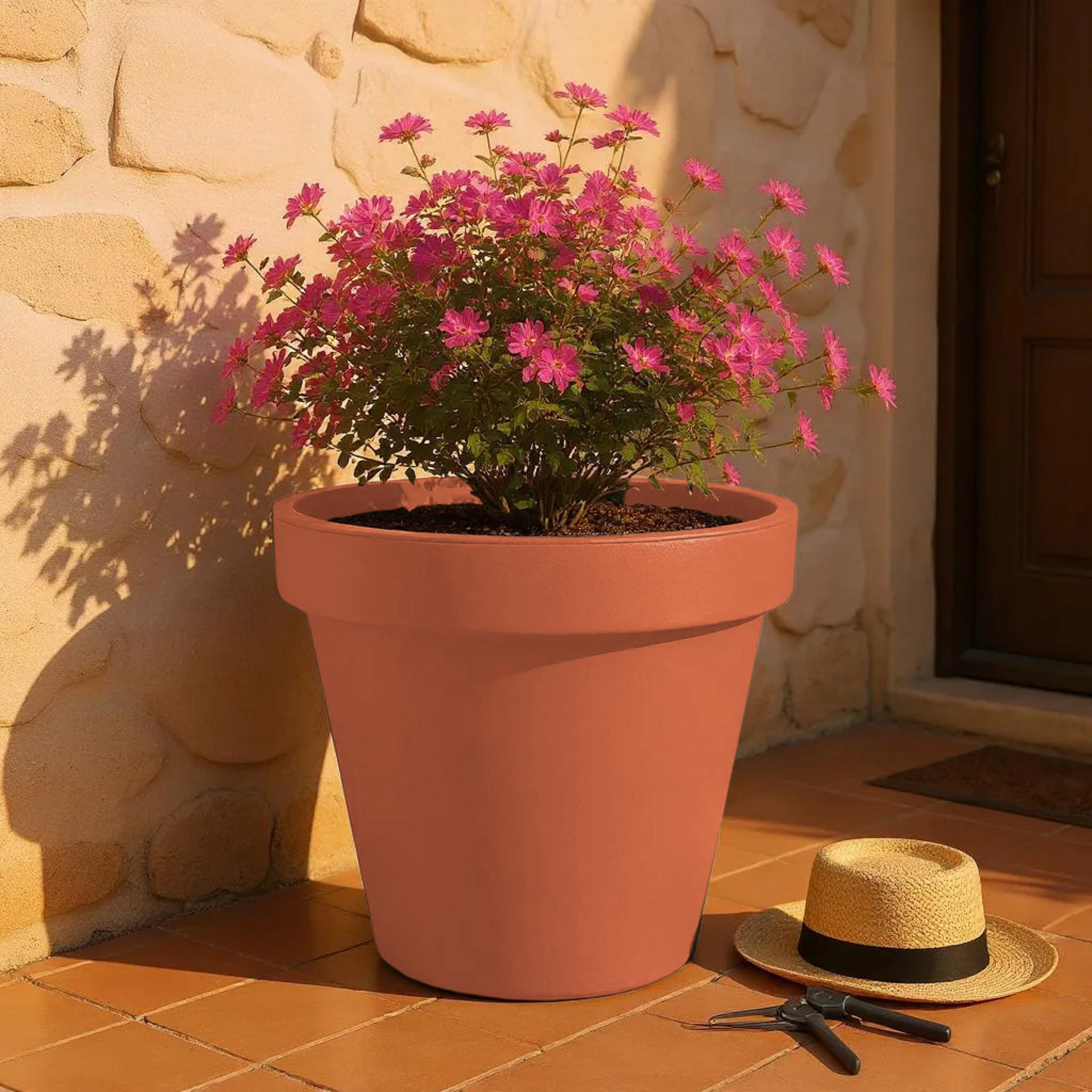 Kunststoff Pflanzkübel XXL rund Ø 58 cm - terracotta - Blumenkübel groß für Außen und Innen