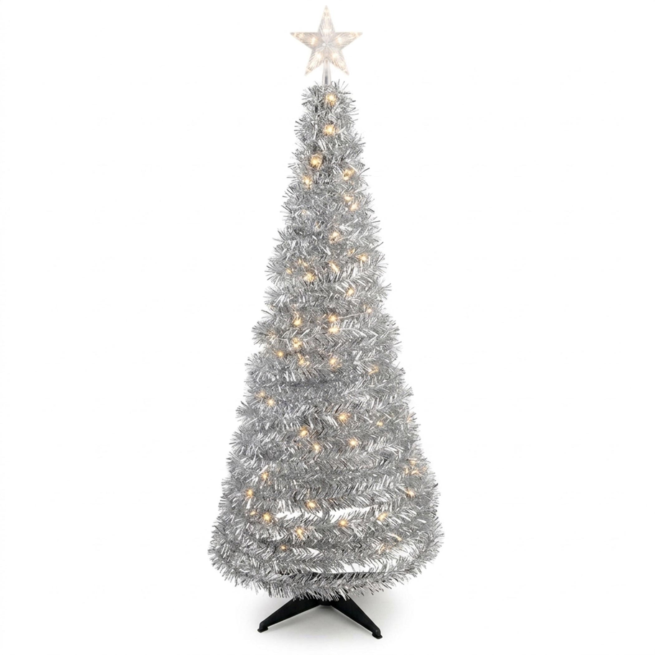 Spiral Weihnachtsbaum 150 cm mit 120 LED und Stern Spitze - grün oder silber - Künstlicher Tannenbaum warm weiß beleuchtet für Außen und Innen