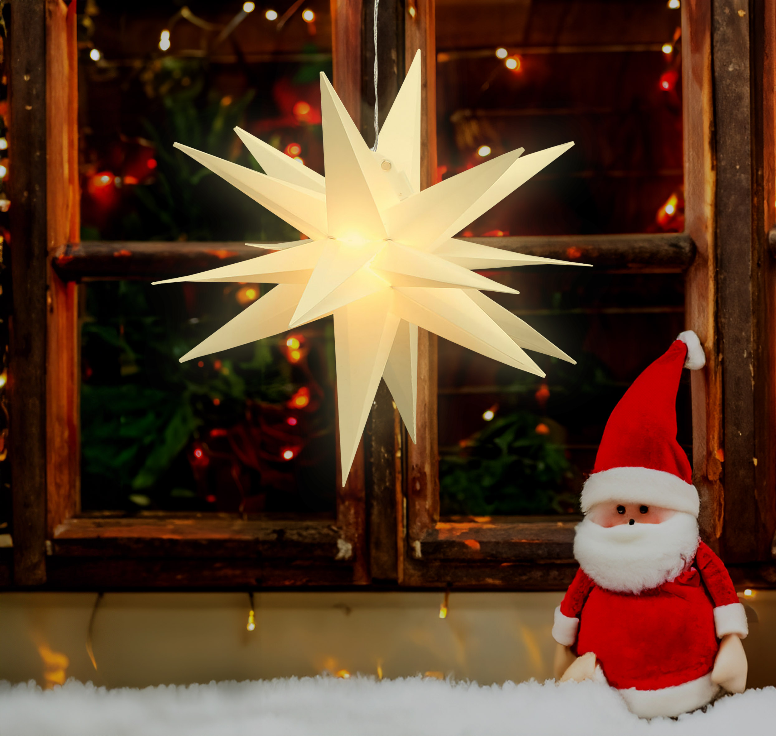 LED Weihnachts Stern warm weiß mit Timer - 3 Größen - Advents Stern zum Hängen für Außen - Batterie betrieben oder kabelgebunden