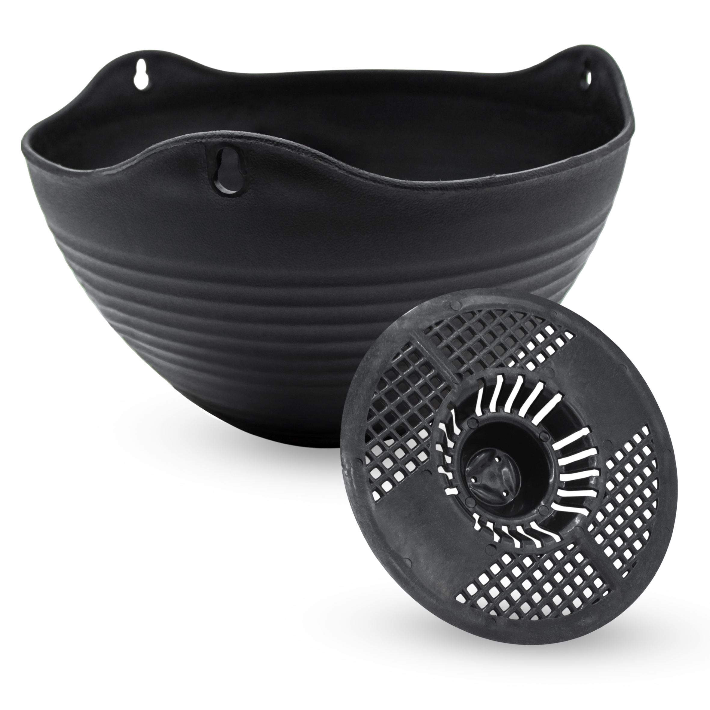 Blumenampel anthrazit mit Rillen Struktur 25 cm - 2er Set - Kunststoff Hängeampel mit Ablauf und Metallkette