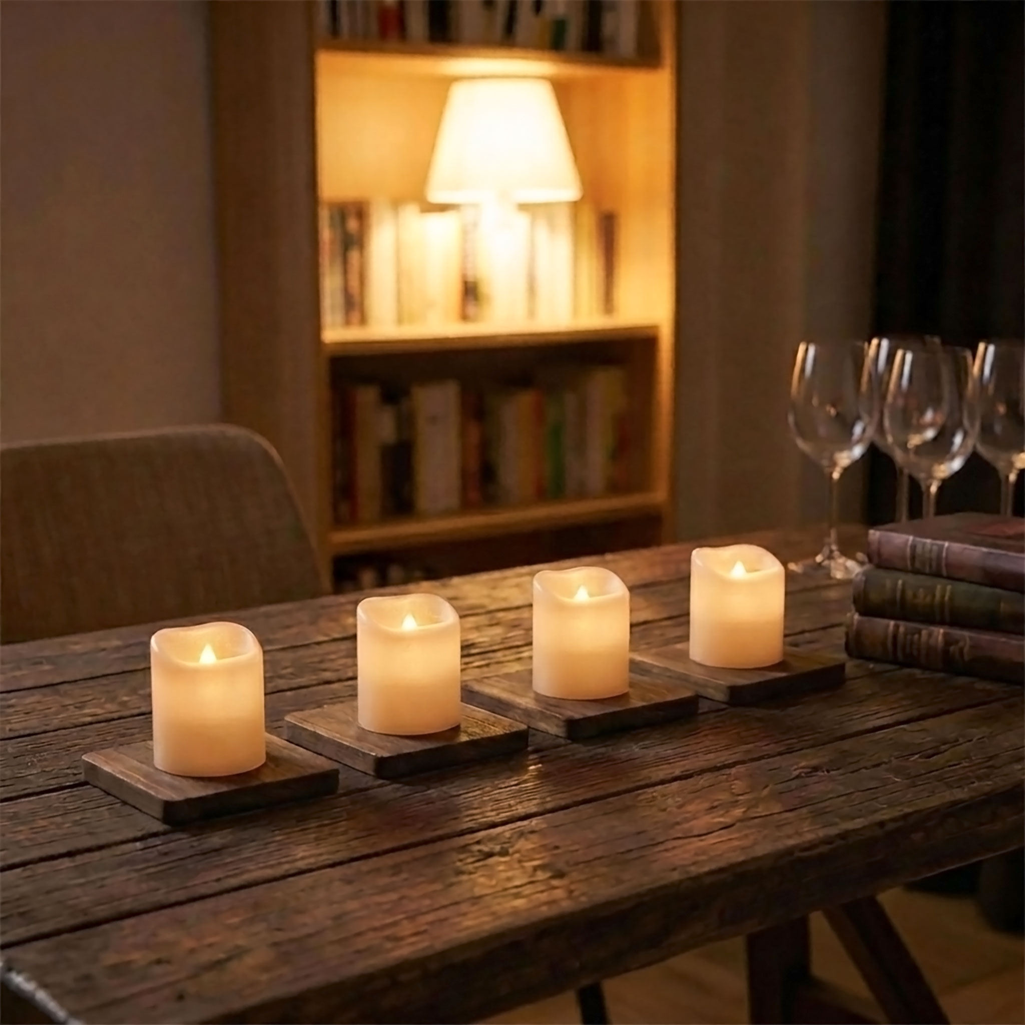 LED Wachs Stumpenkerze 4er Set creme mit Timer batteriebetrieben - 6,5 x 5 cm - Künstliche Kerze warm weiß mit Flacker Effekt für Innen