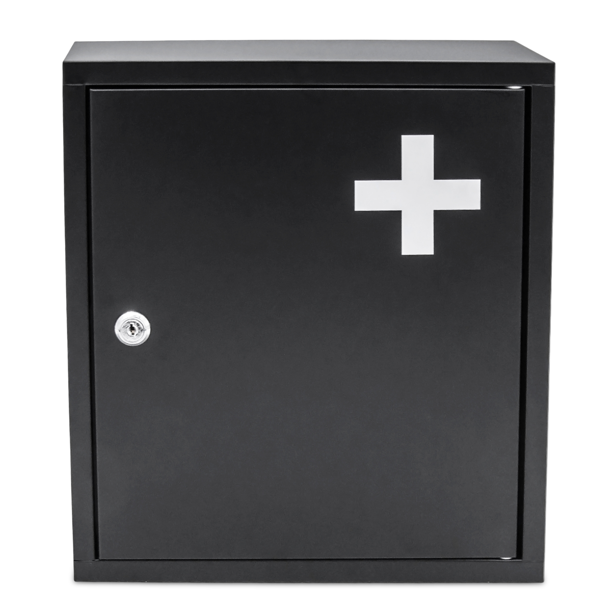 Metall Medizinschrank schwarz abschließbar 2 Fächer - 36 x 31 cm - Arzneischrank für Wandmontage inklusive 2 Schlüssel