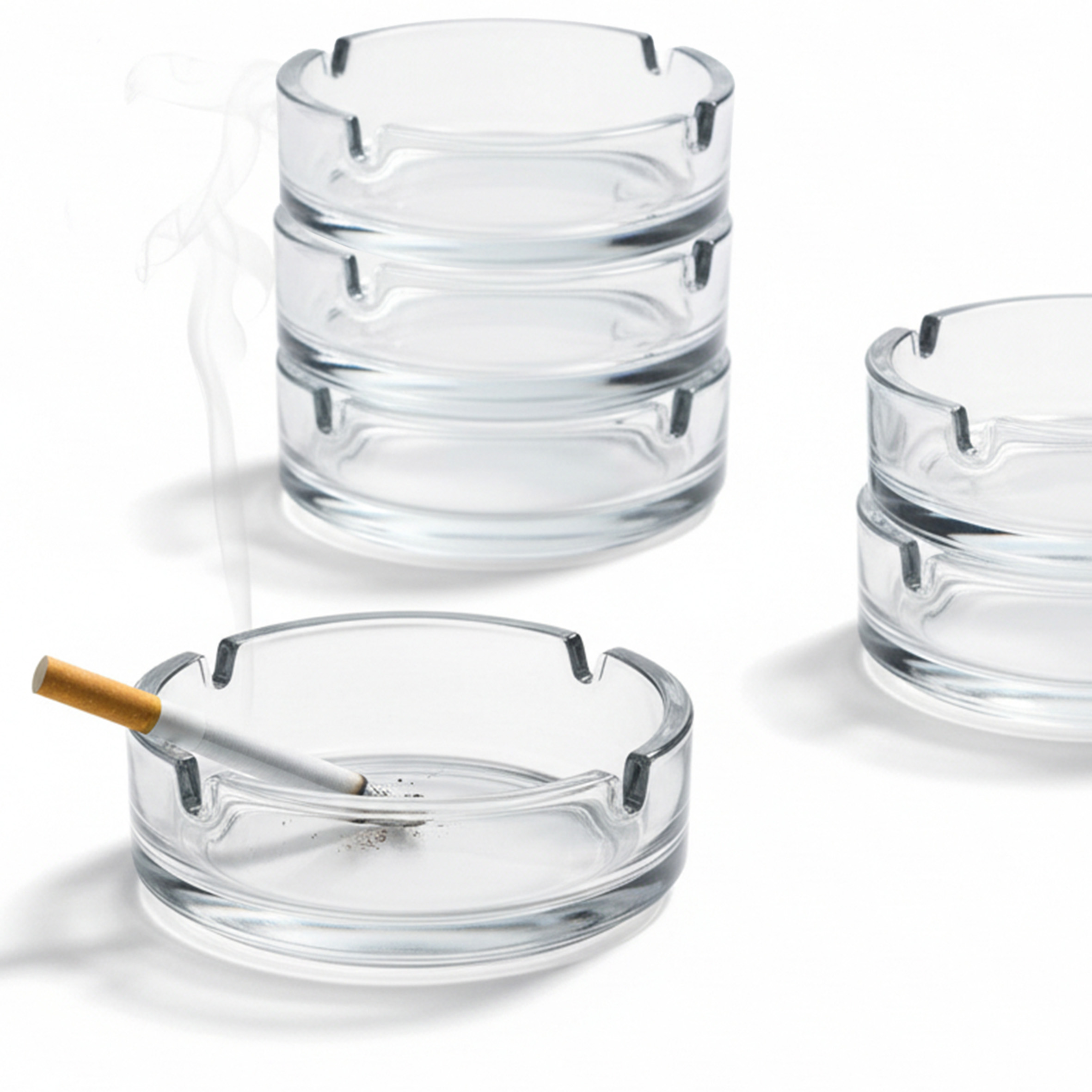 Glas Aschenbecher 10 cm - RUND oder ECKIG - Klassischer Tisch Ascher im 6er oder 24er Set