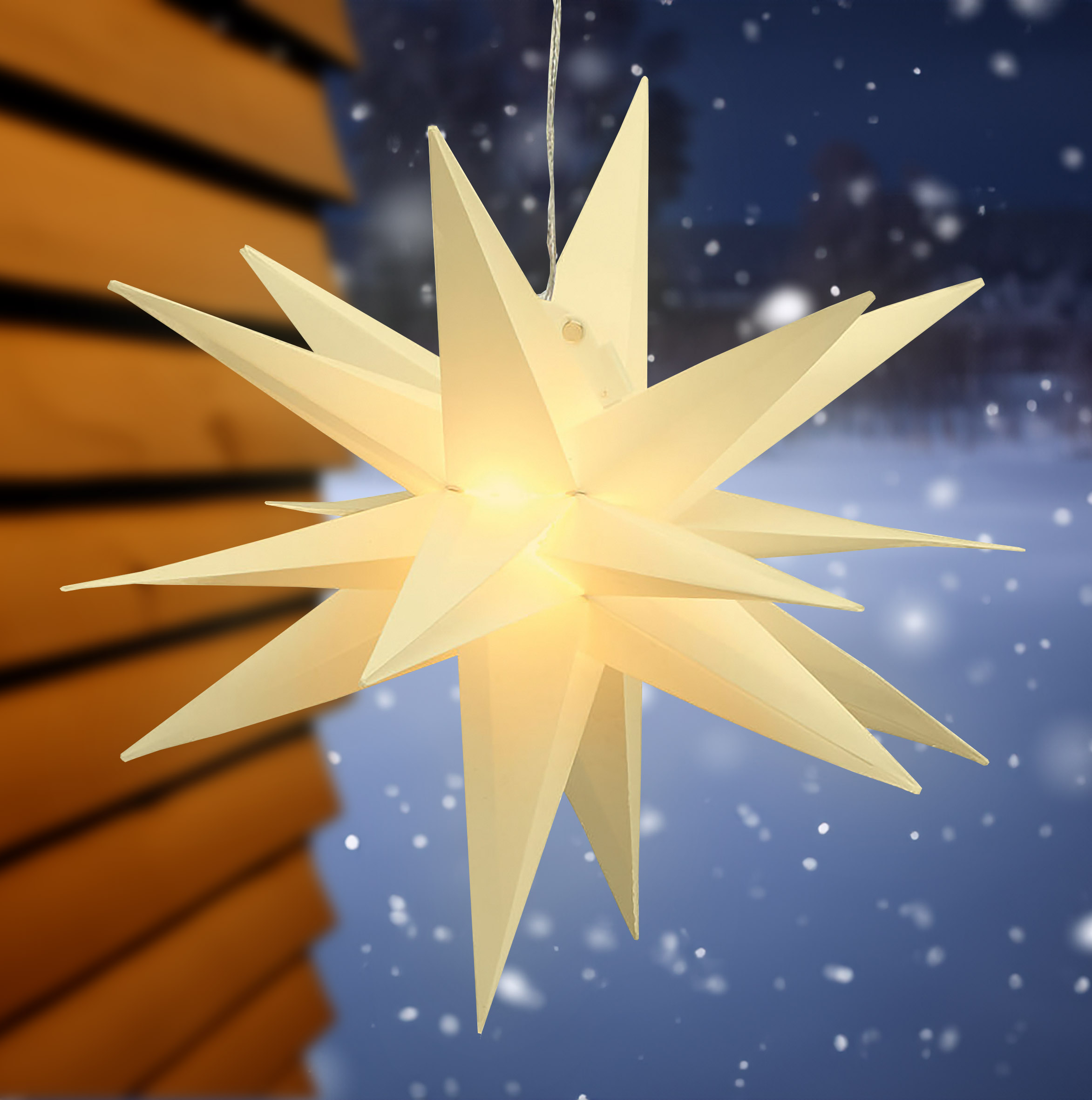 LED Weihnachts Stern warm weiß mit Timer - 3 Größen - Advents Stern zum Hängen für Außen - Batterie betrieben oder kabelgebunden