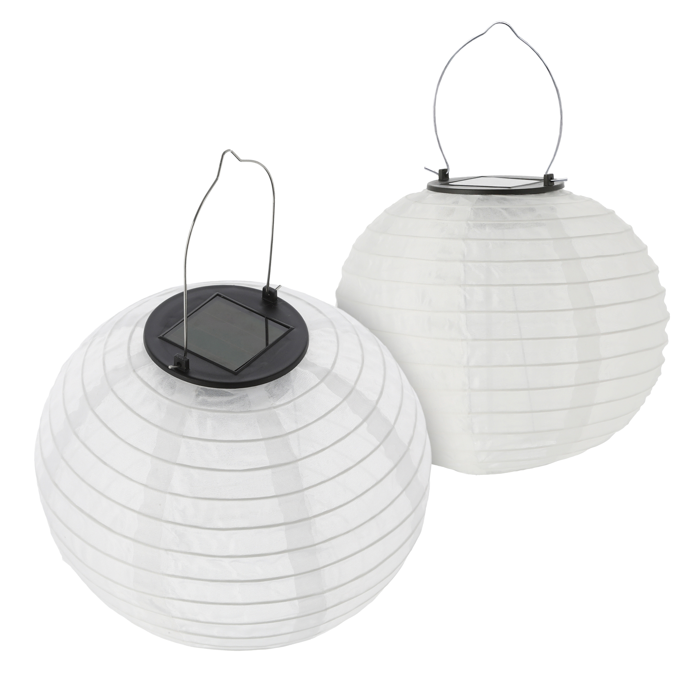 LED Solar Lampion aus Nylon - 2er Set / groß - Garten Deko Beleuchtung warm weiß