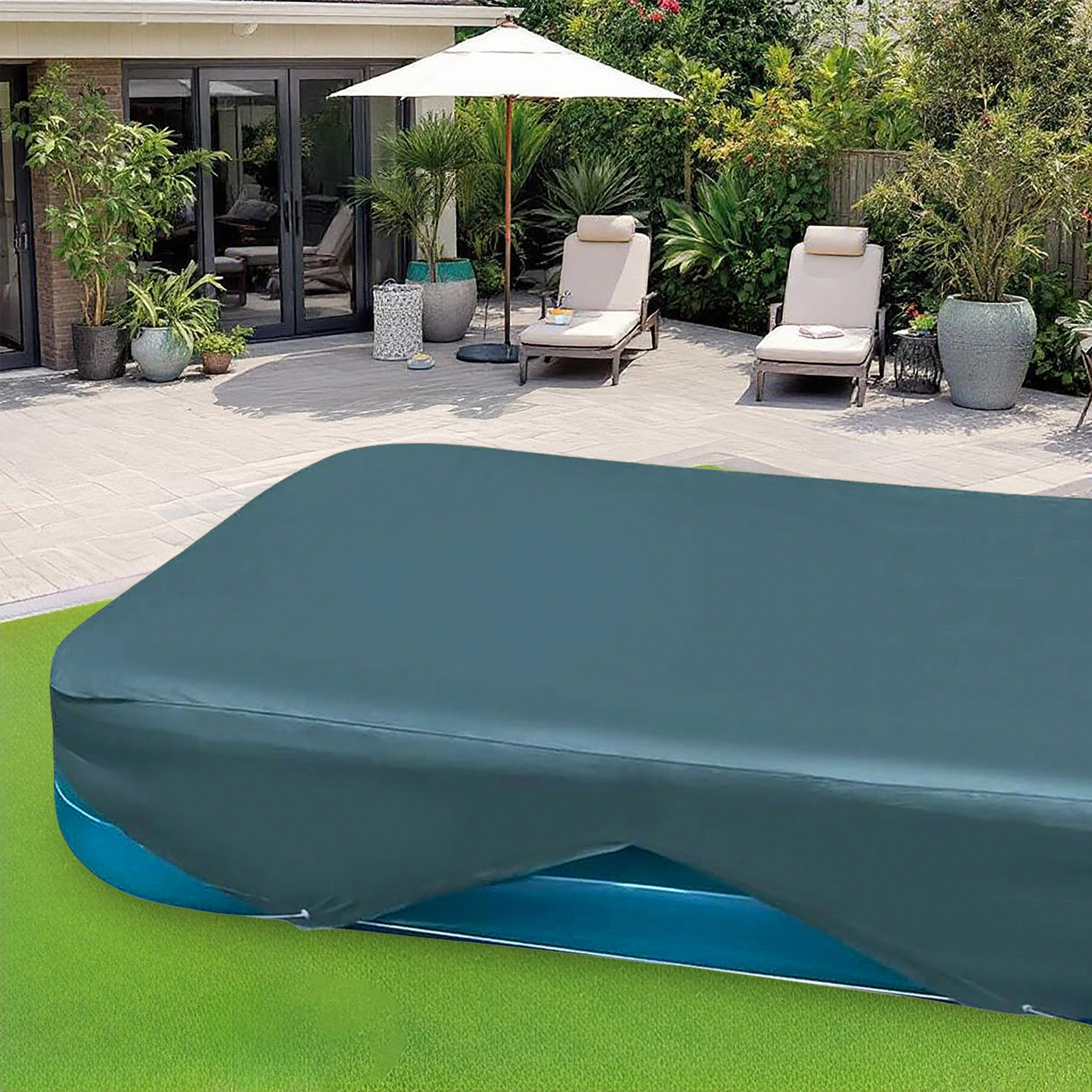 Intex Poolabdeckung rechteckig blau - 305 x 183 cm - Schutzplane für Schwimm-Center Falmily Pool