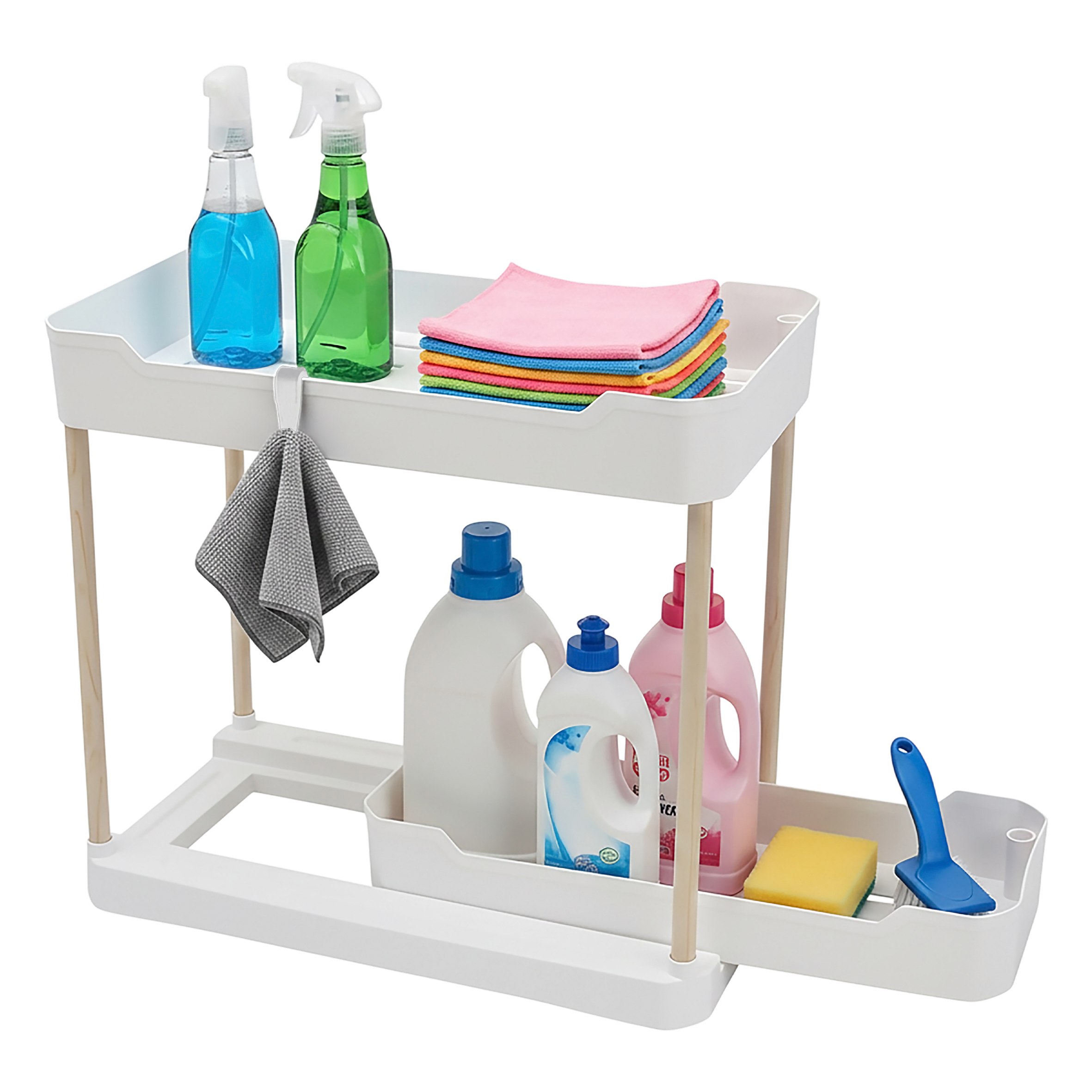 Schubladenturm mit 2 Ebenen 40 cm x 35 cm für Küchenschrank - weiß - Unterschrank Organizer mit ausziehbarer Schublade