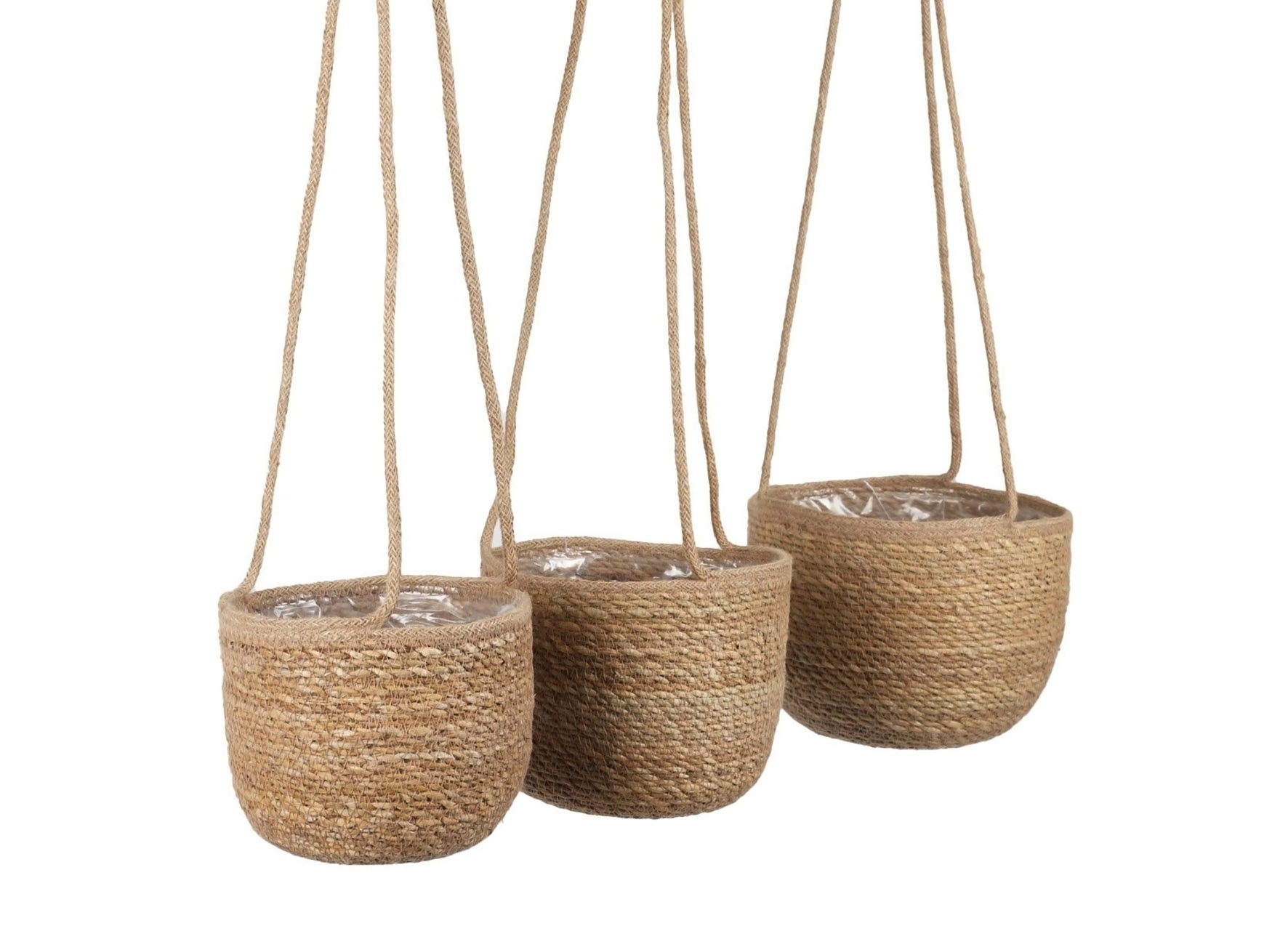 Seegras Blumenampel natur - 3er Set - Geflochtene Boho Chic Blumentöpfe