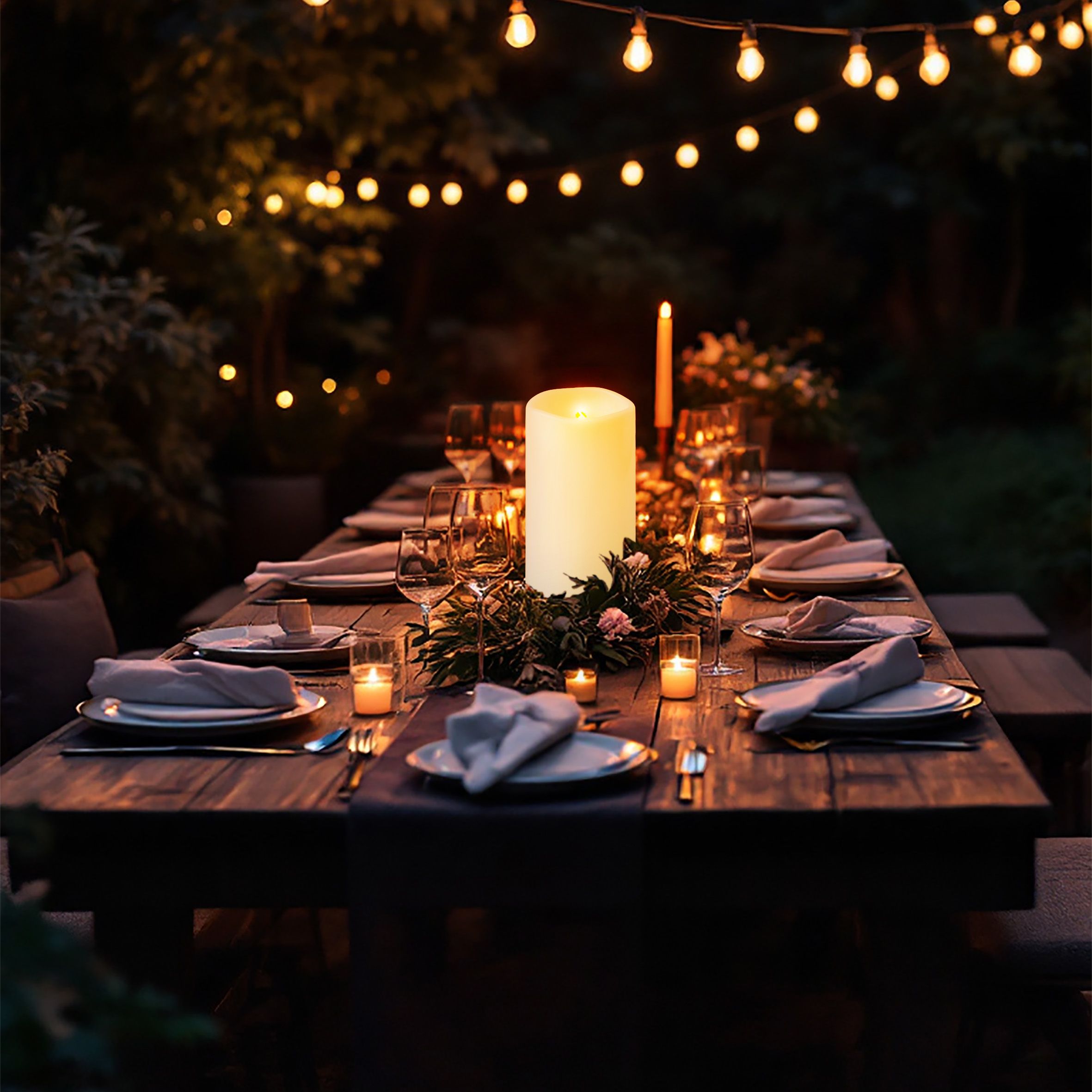 XXL LED Outdoor Kerze creme weiß mit Timer Funktion - 30 cm - Elektrische Stumpenkerze groß für Außen mit Flammeneffekt