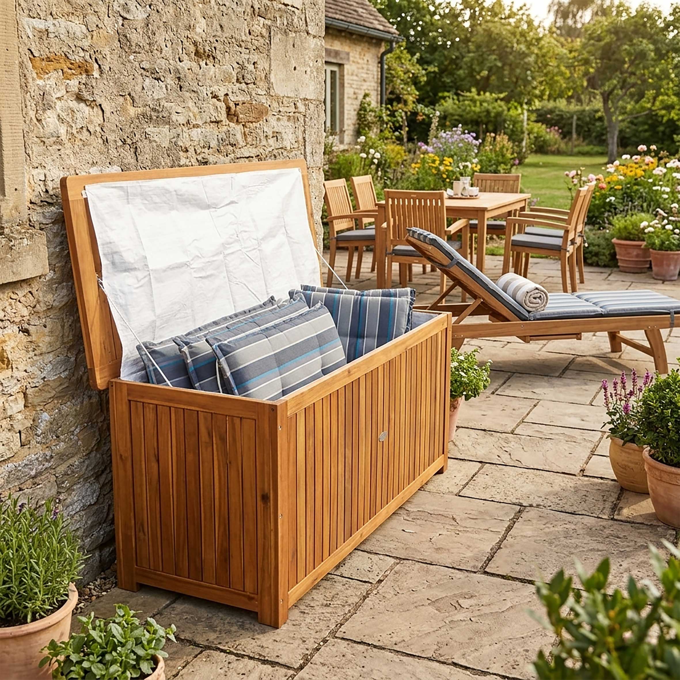 Garten Kissen Box Akazie Holz - 133x58x55 cm