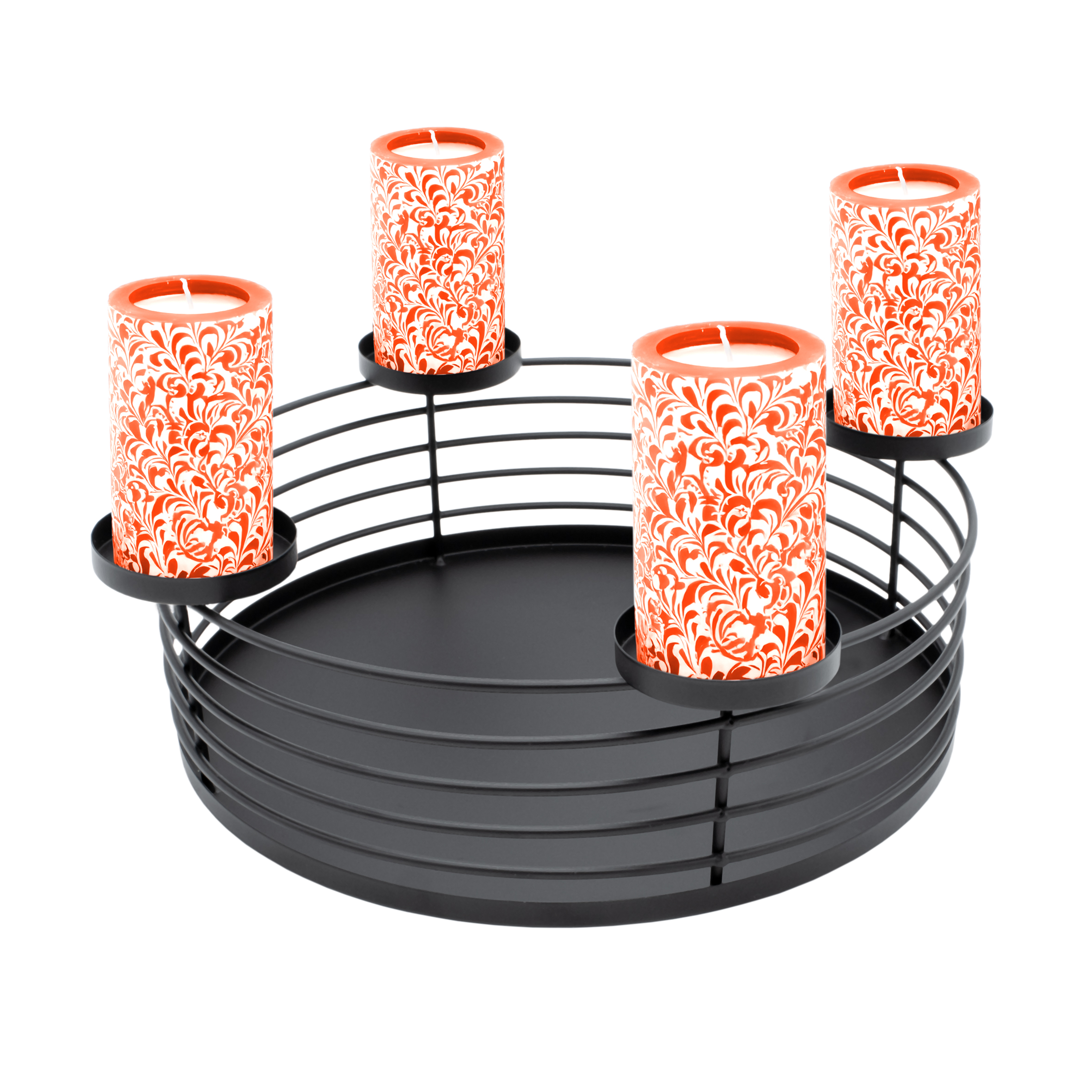 Adventskranz mit Korb aus Metall in schwarz - Ø 30 cm