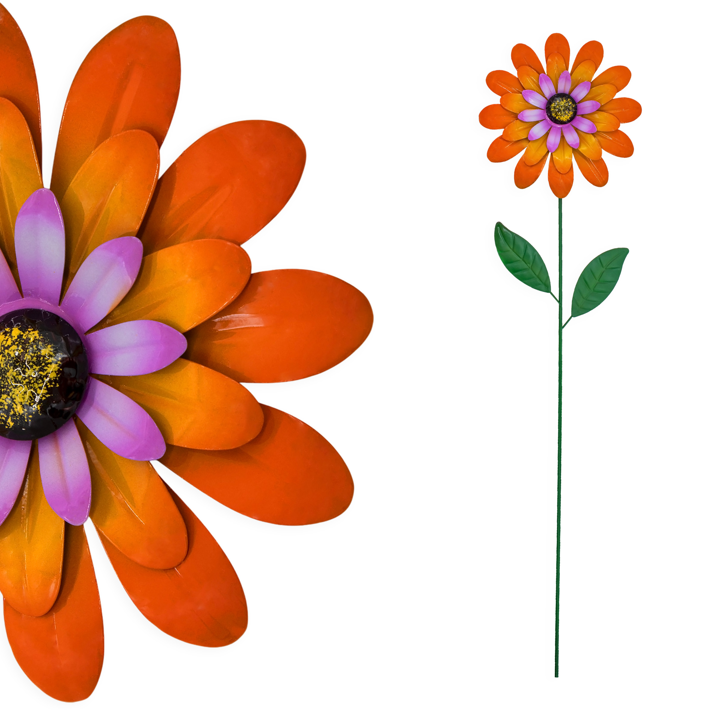 Metall Gartenstecker Blume orange - 90 x 25 cm