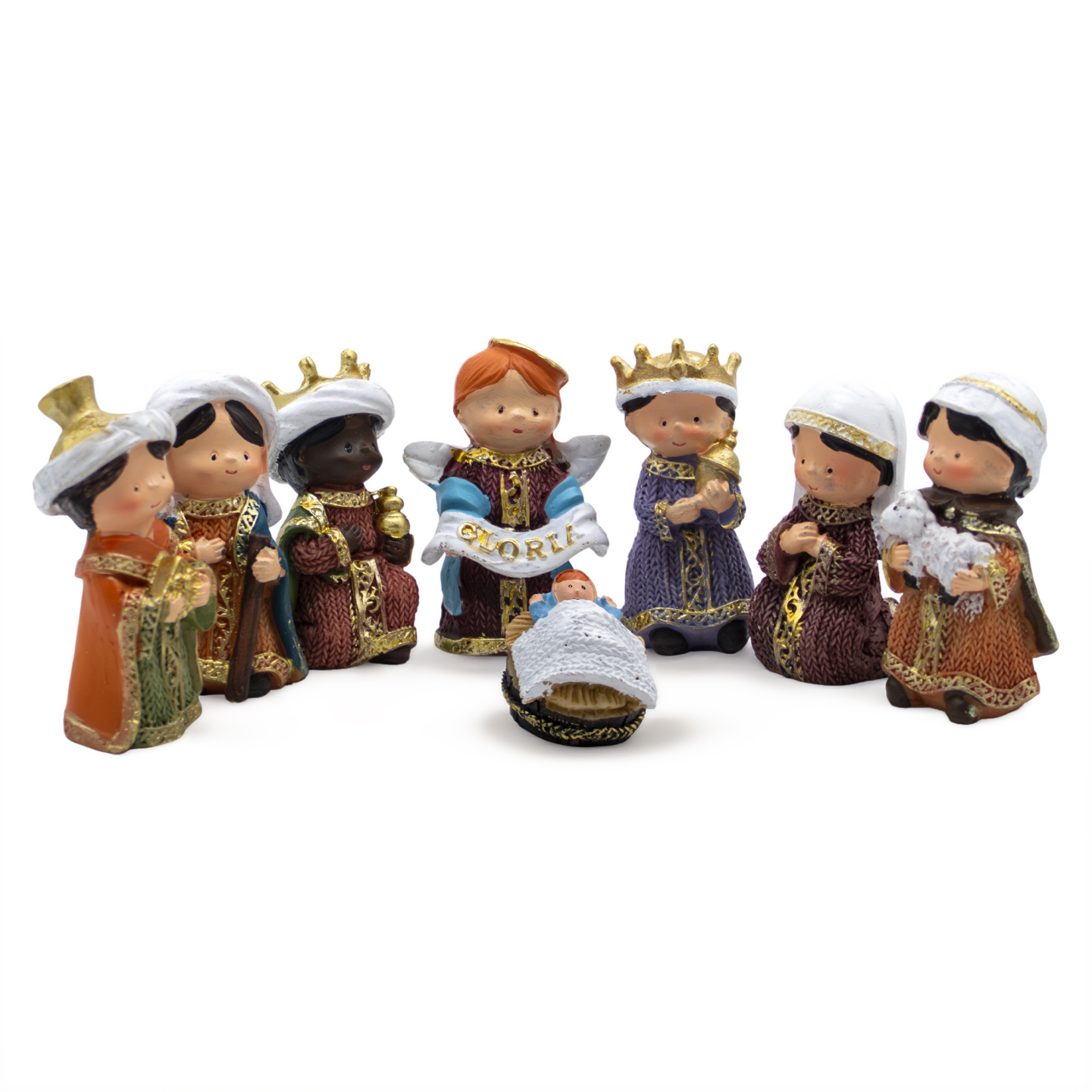 Weihnachts Krippenfiguren Set aus Kunststein handbemalt 8 cm - 8-teilig - Weihnachtskrippe Tischdeko Figuren aus Polyresin detailiert bemalt