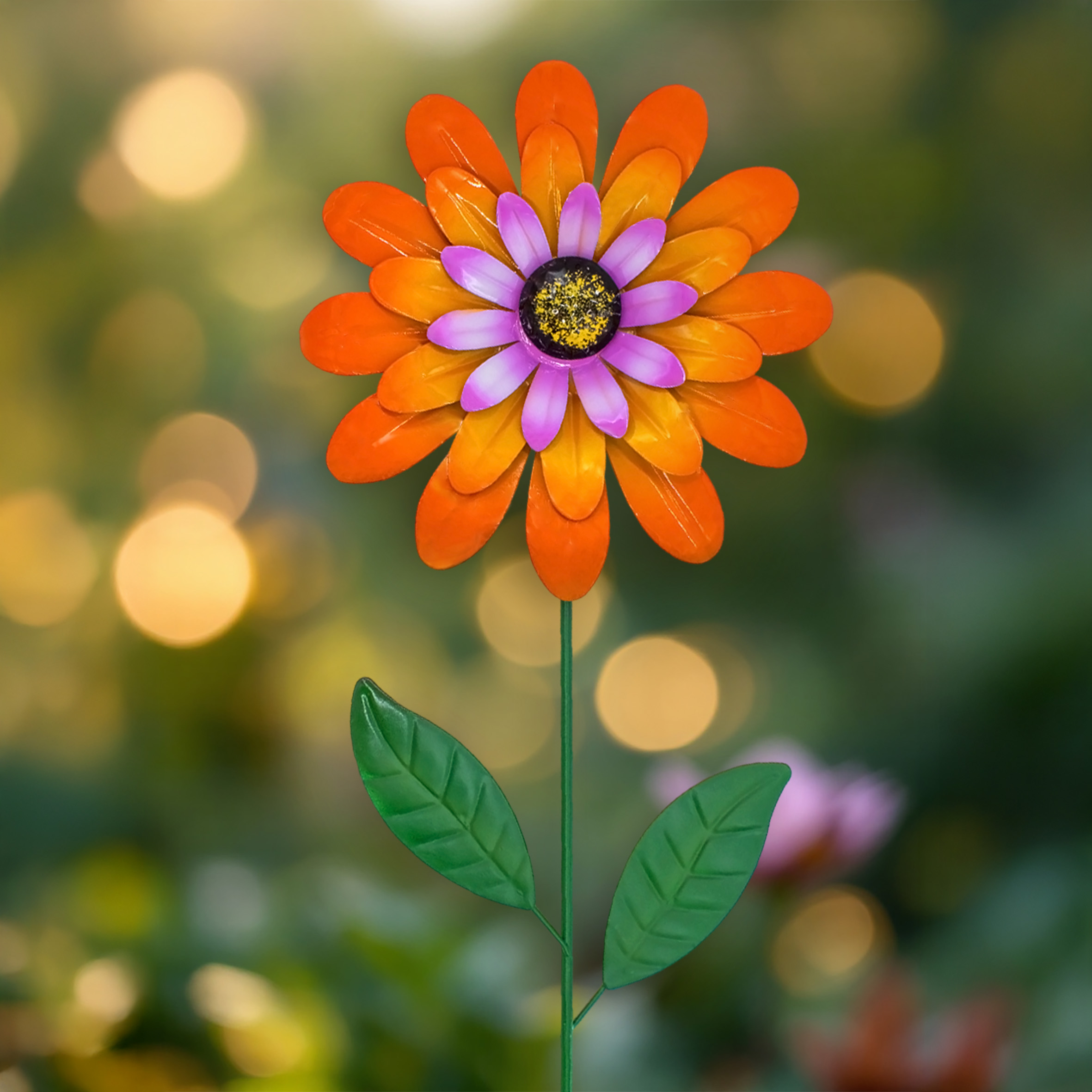Metall Gartenstecker Blume orange - 90 x 25 cm - Gartendeko Blumenstecker bunt