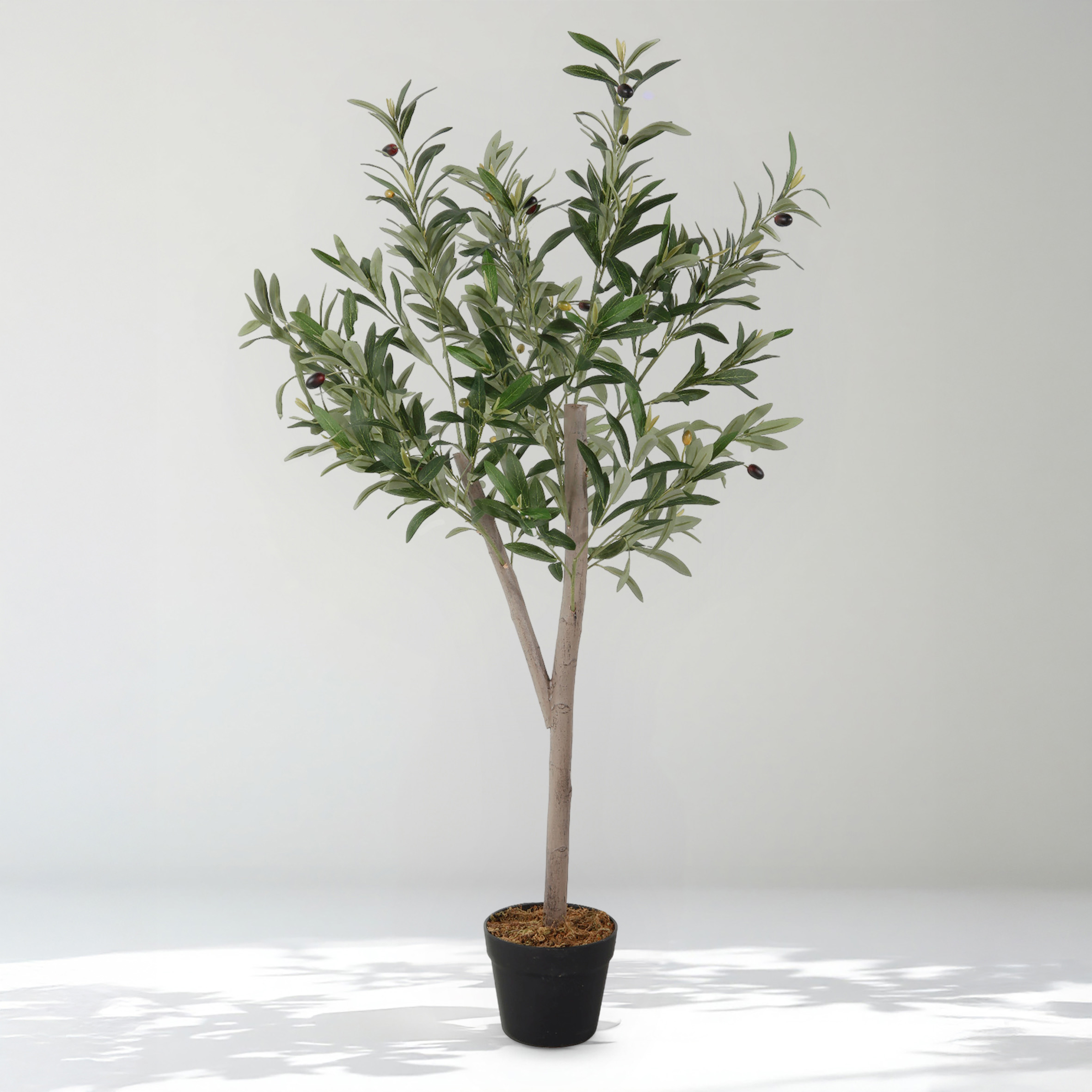 Olivenbaum Kunstpflanze im schwarzen Topf mit 20 Oliven - 120 x 60 cm - Künstlicher Baum im Blumentopf mit 580 Blättern
