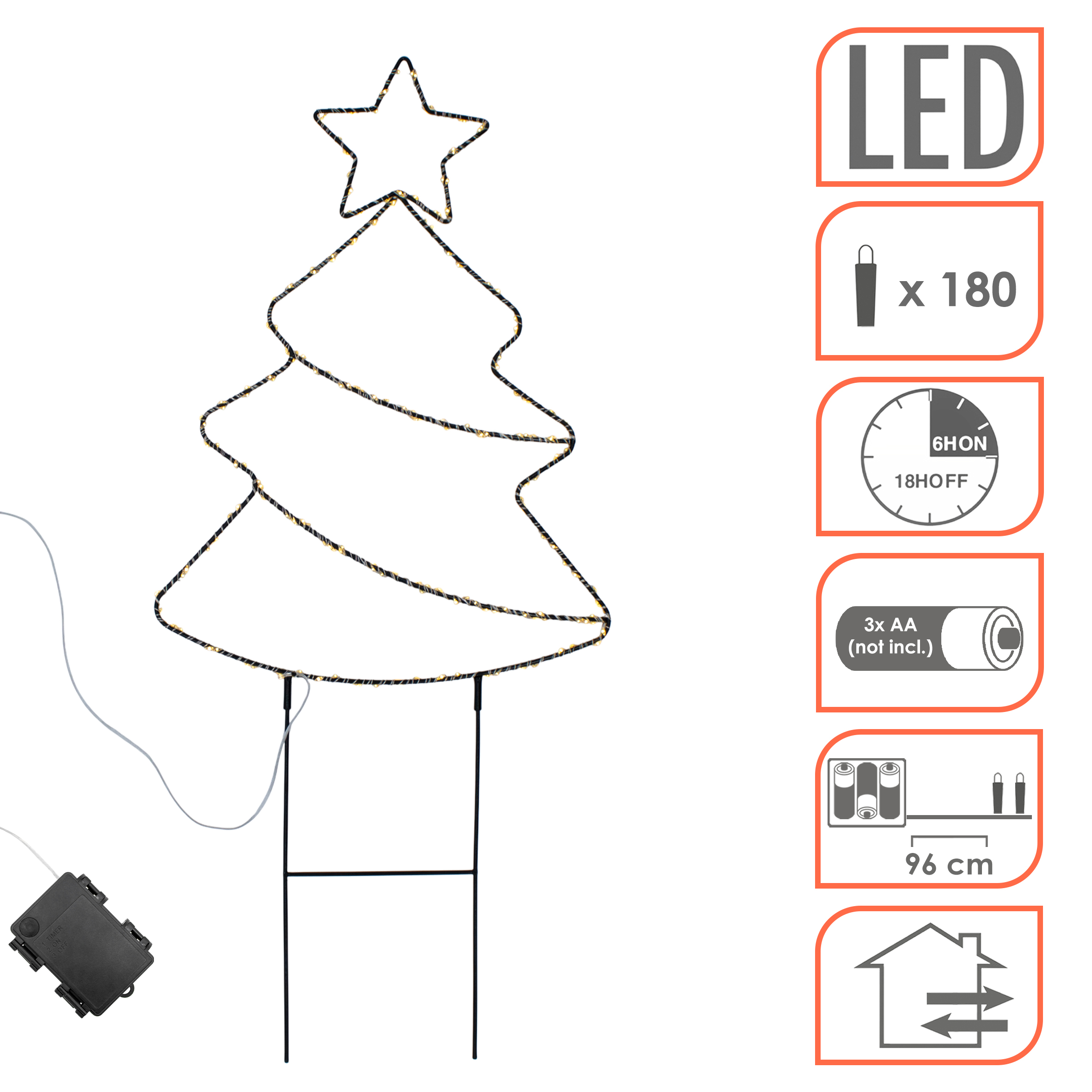 LED Gartenstecker Weihnachtsbaum mit Timer 96 cm  - 180 LEDs