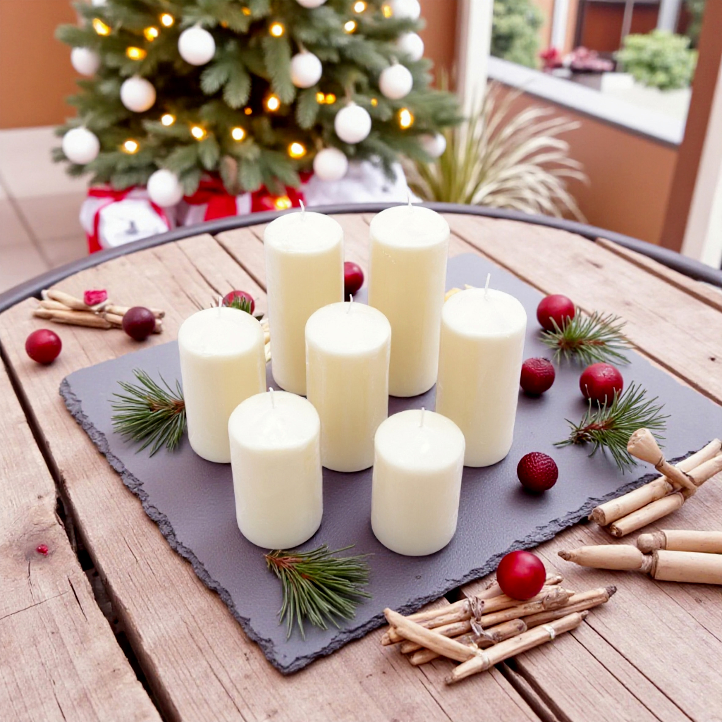 Echtwachs Stumpenkerzen 7er Set - creme weiß - Advents Kerzen in 7 verschiedenen Höhen