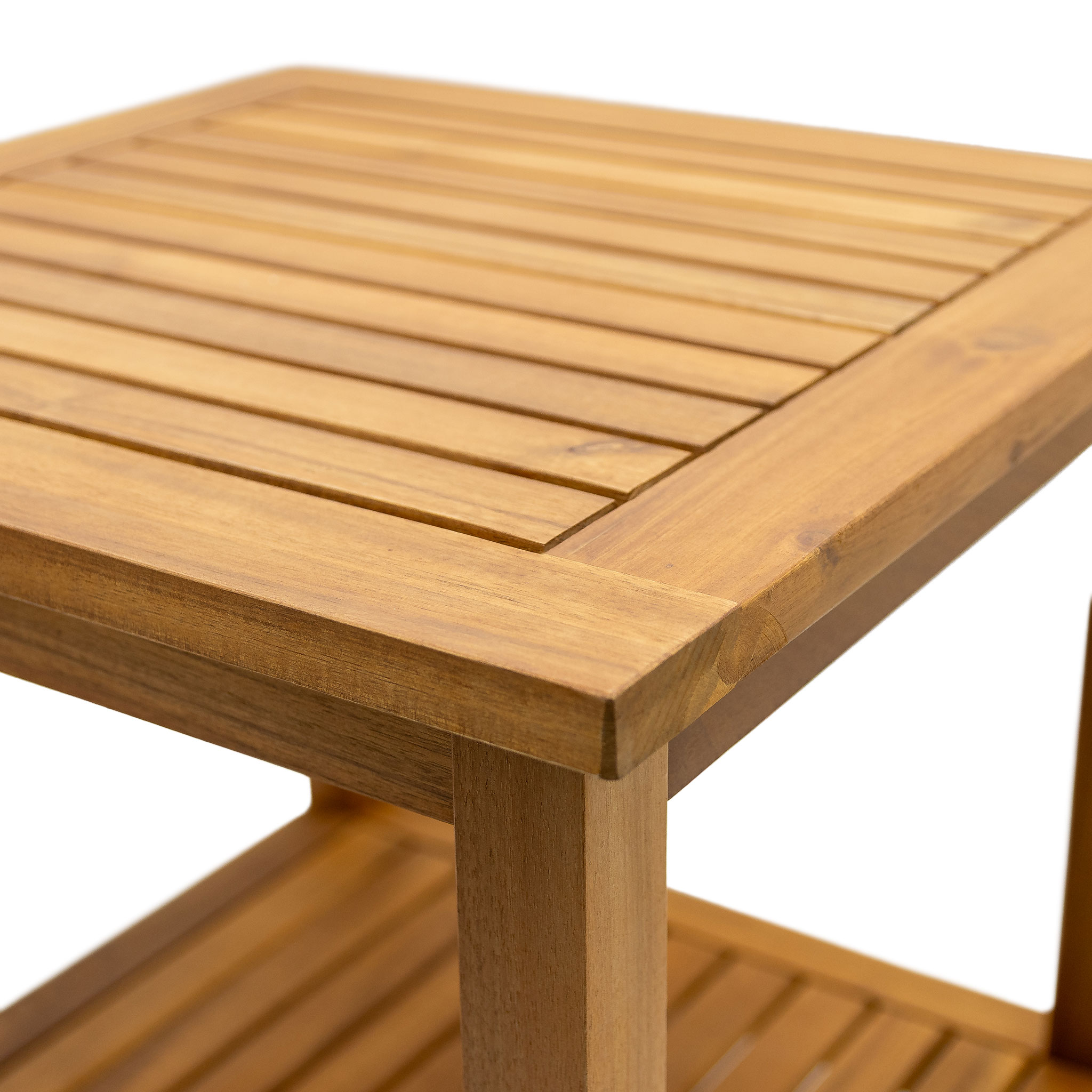 Akazien Beistelltisch geölt - 45 x 45 cm - Holz Gartentisch mit 2 Ablagen - Couchtisch Bistrotisch Holztisch aus Akazienholz für Balkon Terrasse Garten