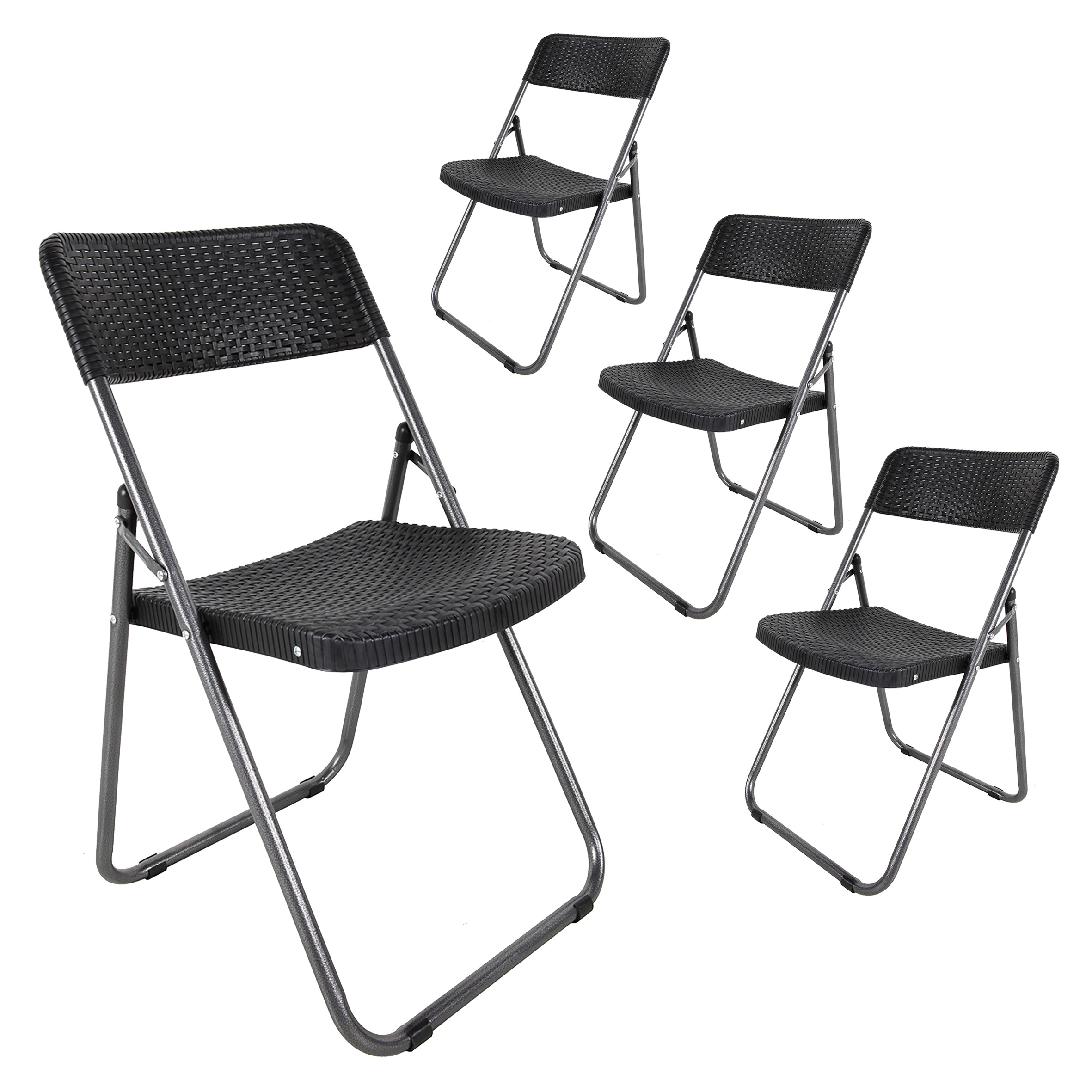 Klappstuhl im Rattan Design schwarz 4er Set - 82 x 46 cm - Gartenstuhl mit Rückenlehne klappbar in Flechtoptik