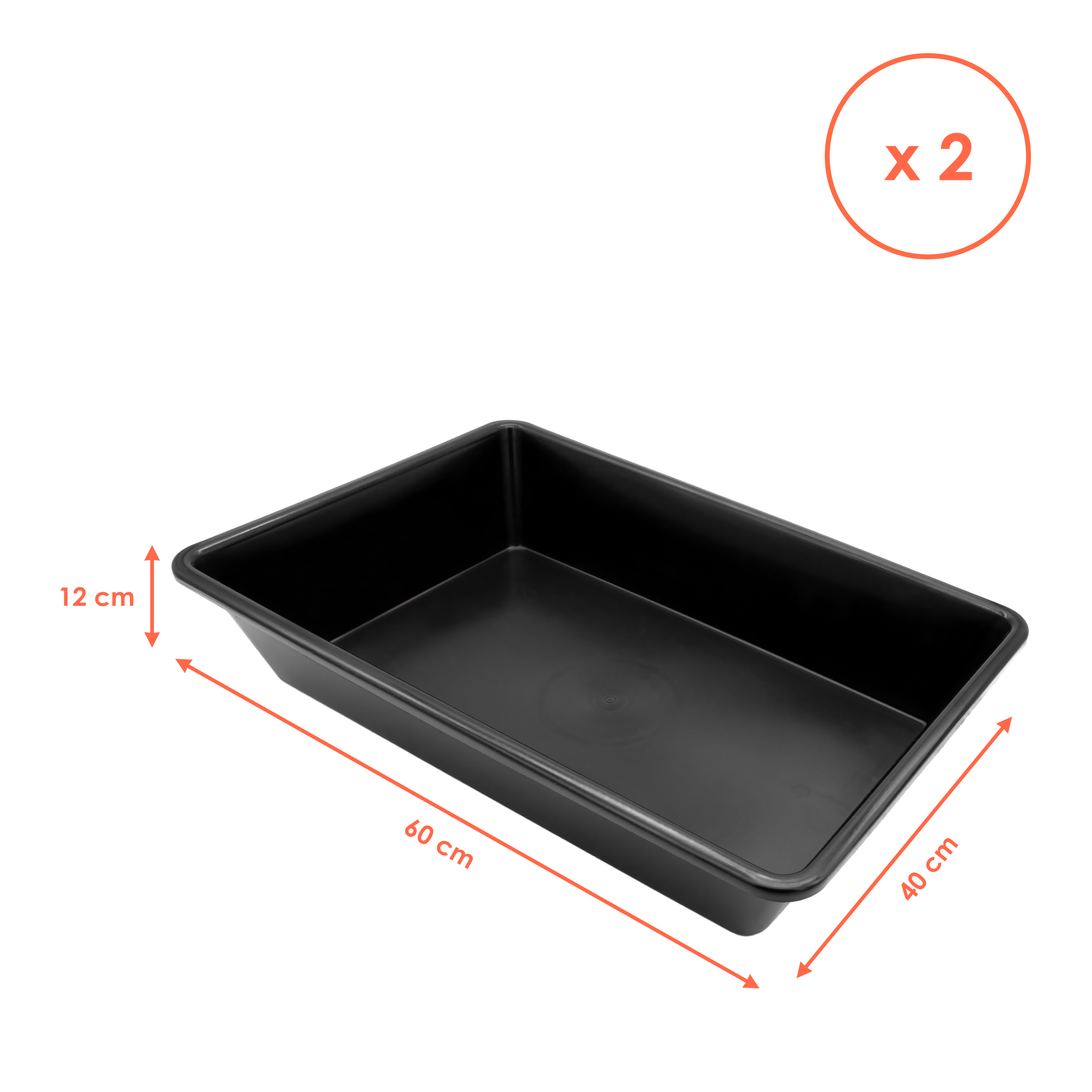 Allzweck Kunststoff Wanne schwarz 60 x 40 cm - 2er Set - Multifunktions Schale 20 Liter rechteckig