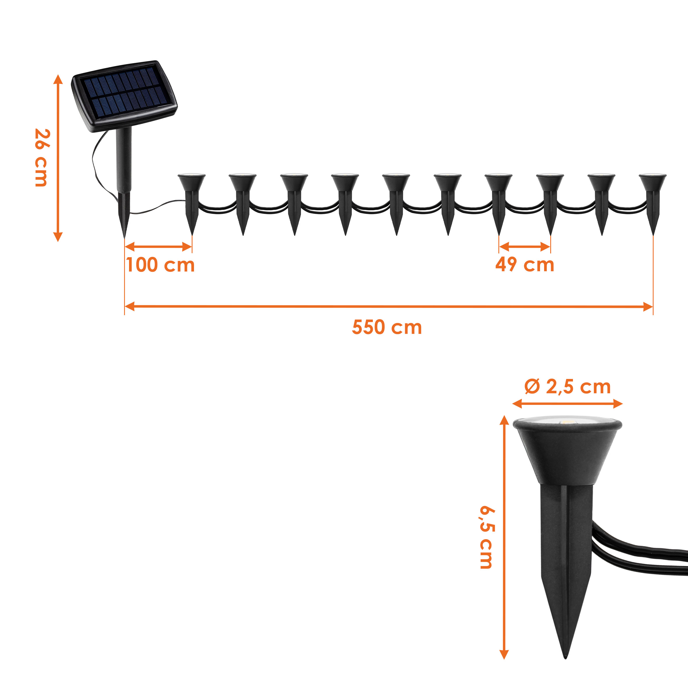 LED Solar Pflanzenstrahler klein - 10er Set - Mini Gartenstrahler warm weiß - Garten Deko Beleuchtung