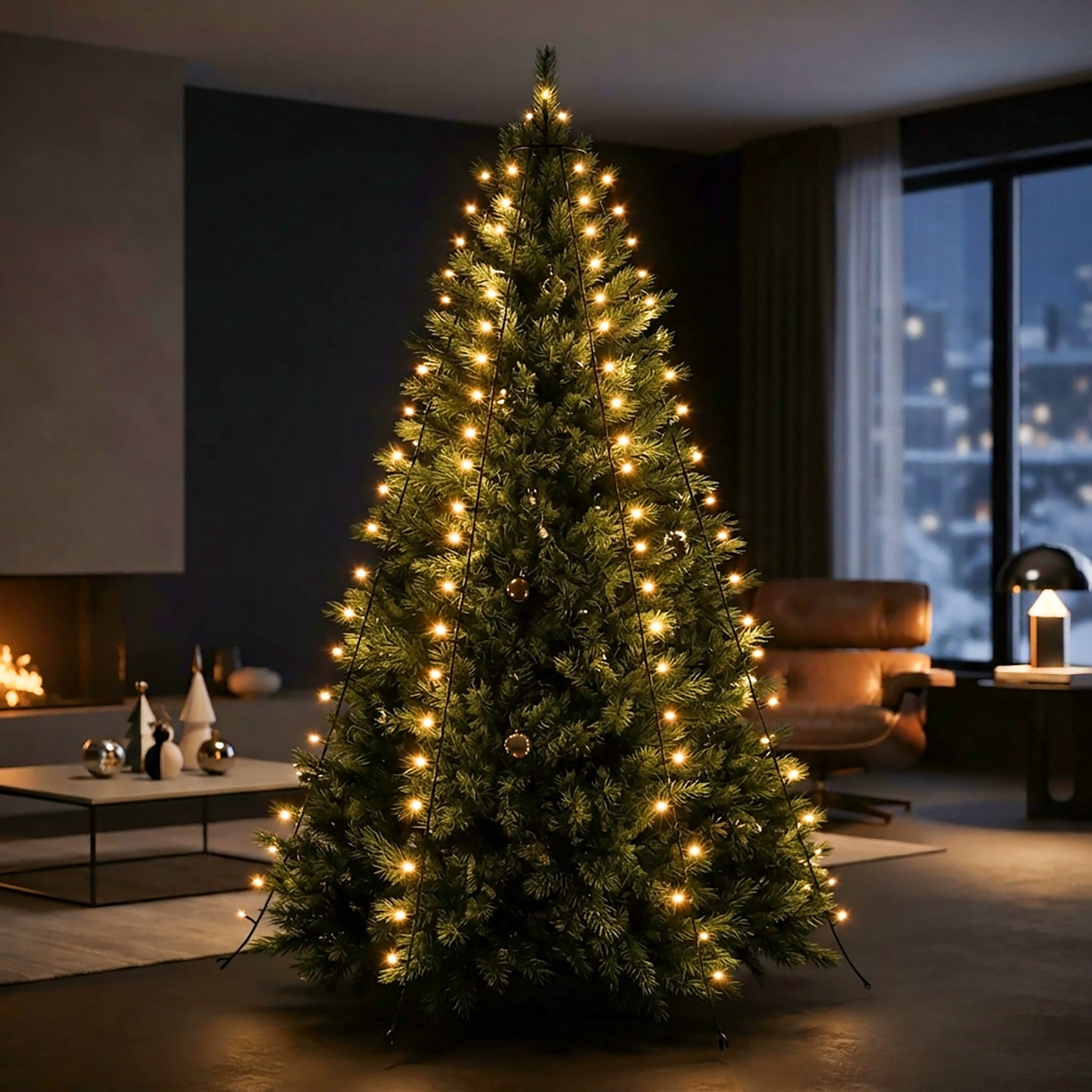 LED Weihnachtsbaum und Fahnenmast Lichterkette - 3 Größen - Beleuchtung in warm weiß