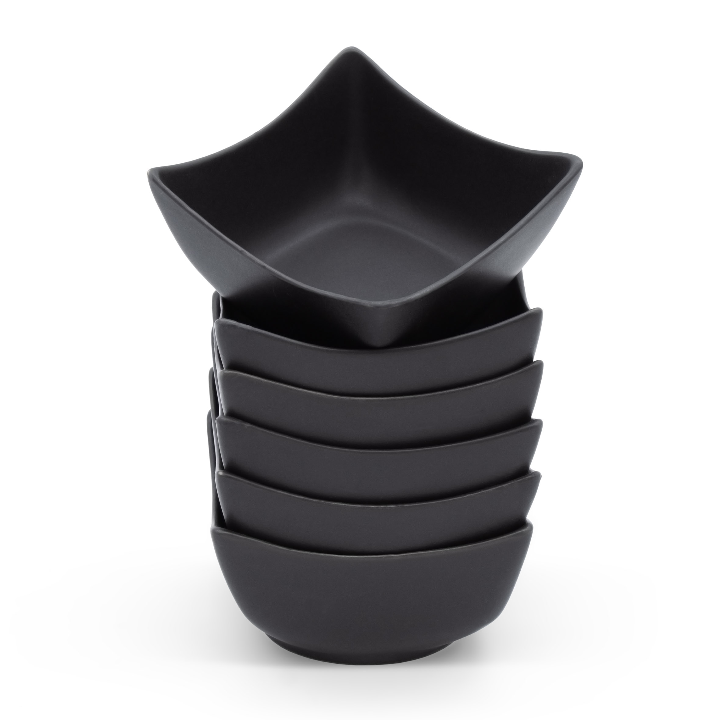 Keramik Dip Schale eckig schwarz matt - 6er Set - Snack Saucen Schüssel