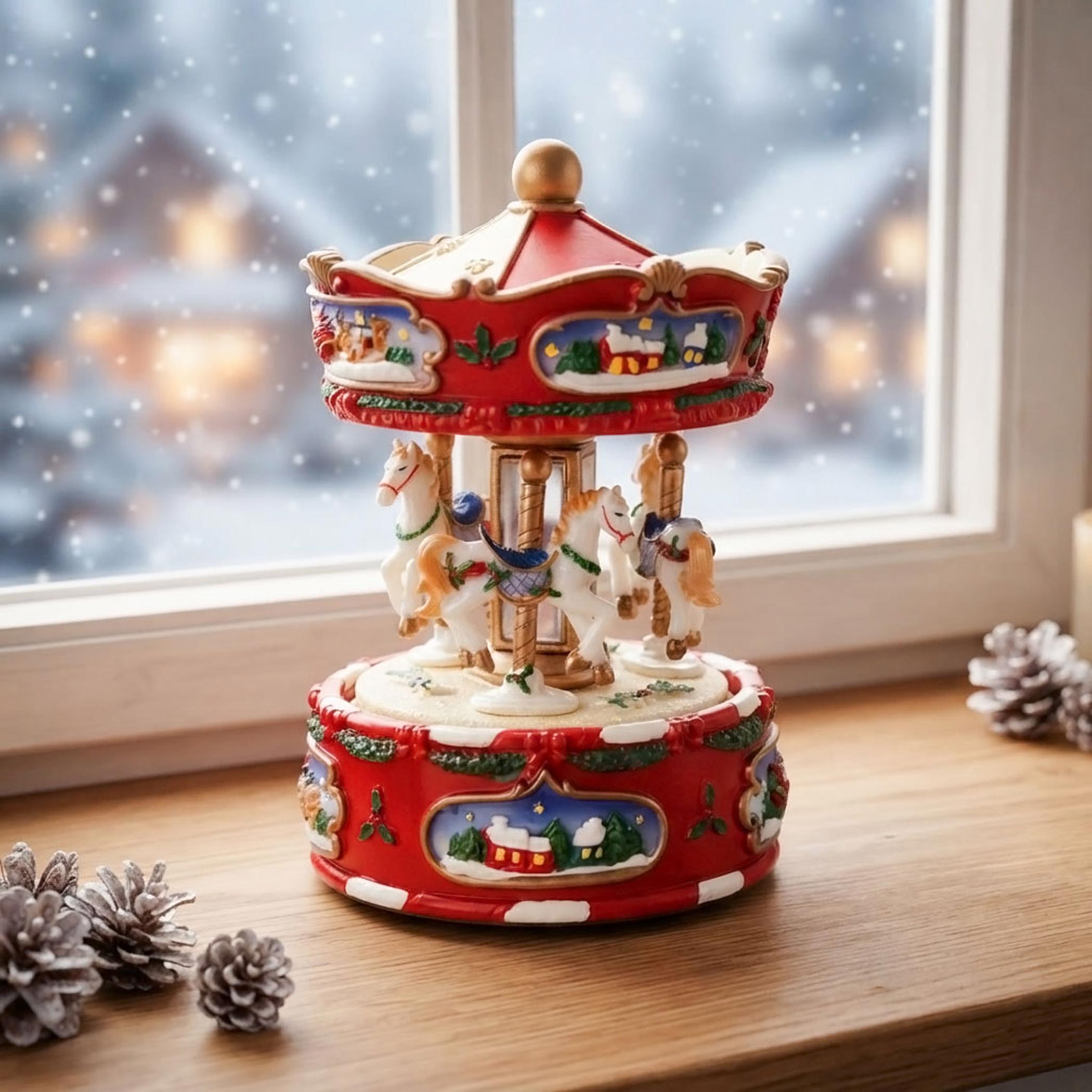 Retro Spieluhr Karussell "Jingle Bells" zum Aufziehen - 18 cm - Nostalgie Kinderkarussell drehend mit Musik