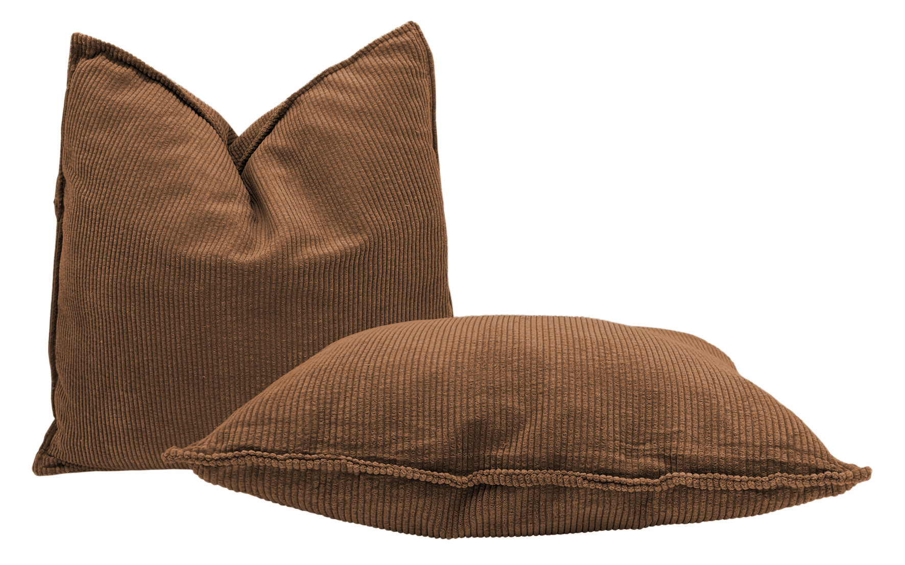 Cord Dekokissen 2er Set je 45 cm - kokossnuss braun / schwarz / braun - Zierkissen mit Füllung und Bezug - Kuschelkissen Sofakissen Rückenkissen