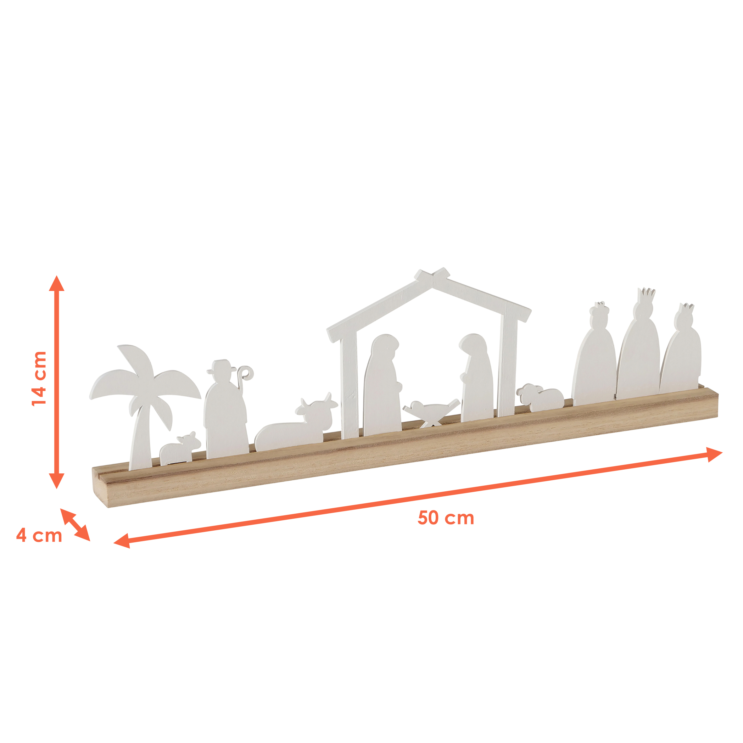 Holz Weihnachtskrippe Silhouette weiß natur - 50 x 14 cm - Weihnachts Deko Aufsteller Krippen Szene