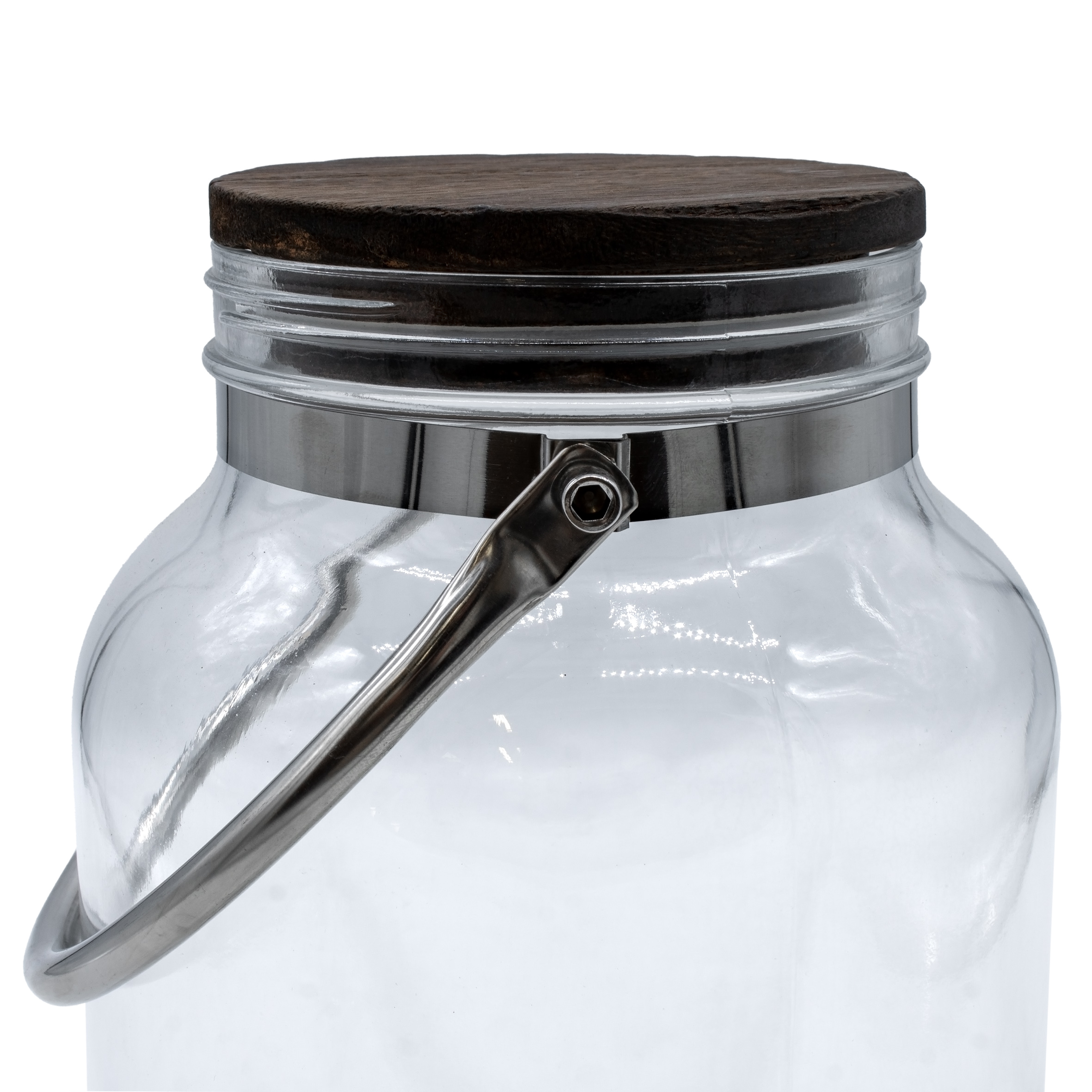 Getränkespender mit Zapfhahn und luftdichtem Holzdeckel - 6 Liter - Glas Wasserspender mit Tragegriff aus Metall