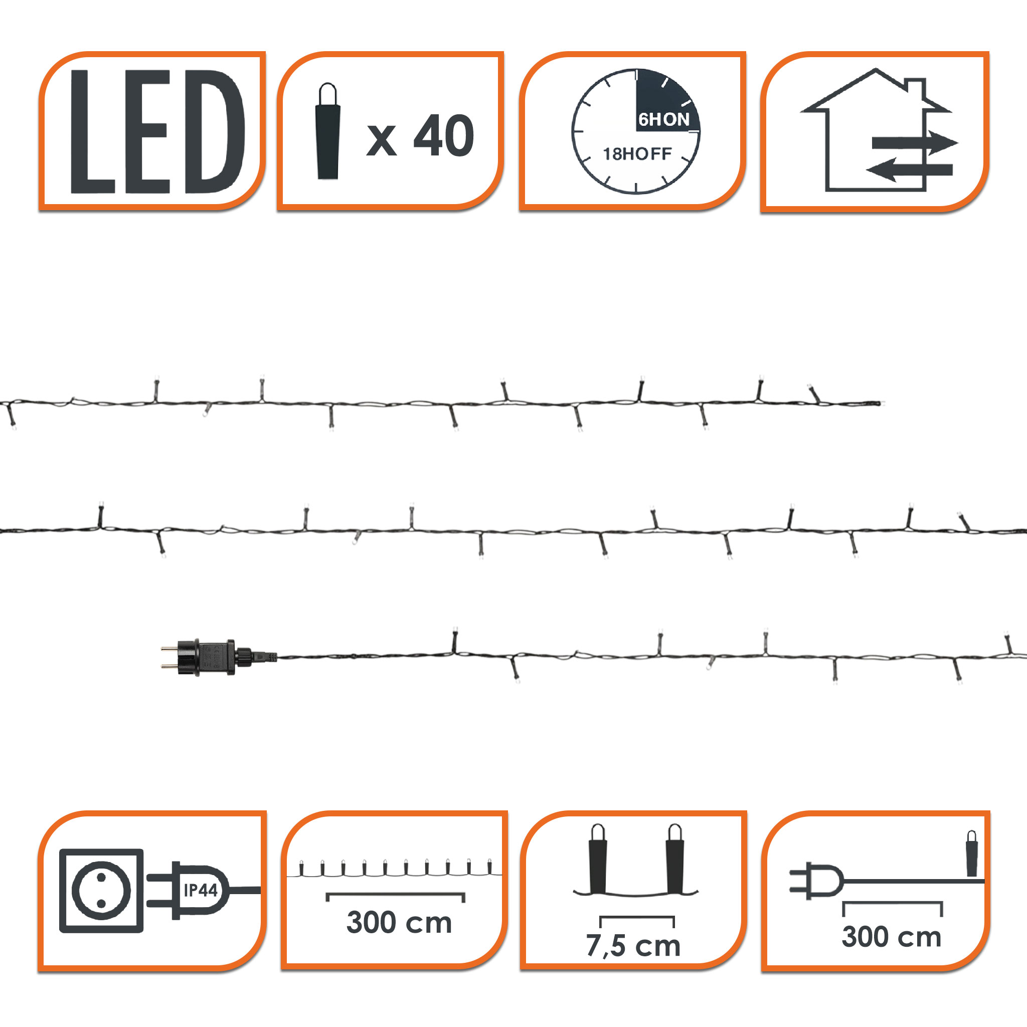 LED Weihnachts Lichterkette mehrfarbig - 40 LED / 6 m - Deko Beleuchtung bunt für Außen mit Timer