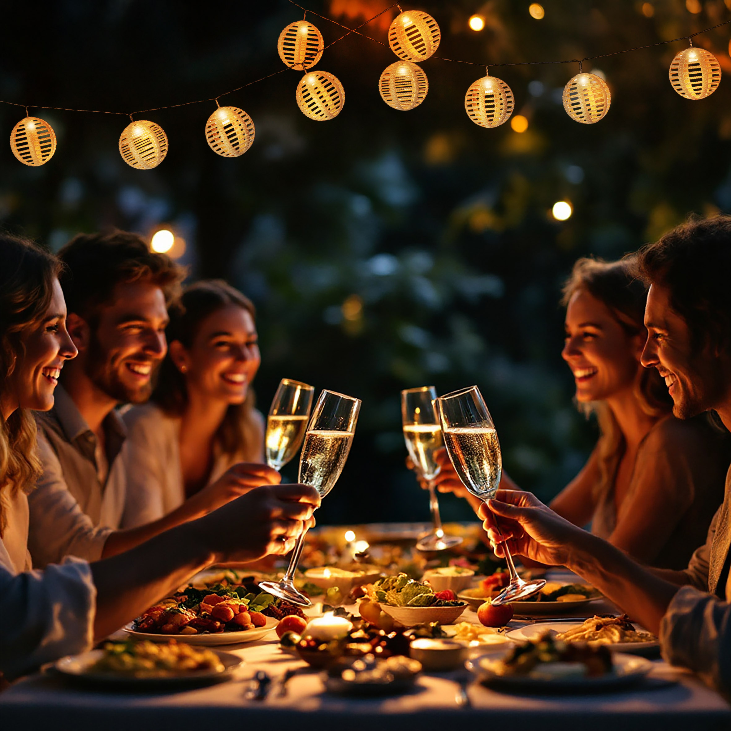 Solar Lichterkette mit 10 runden Lampions in Rattan Optik - 270 cm - LED Garten Deko Beleuchtung warm weiß