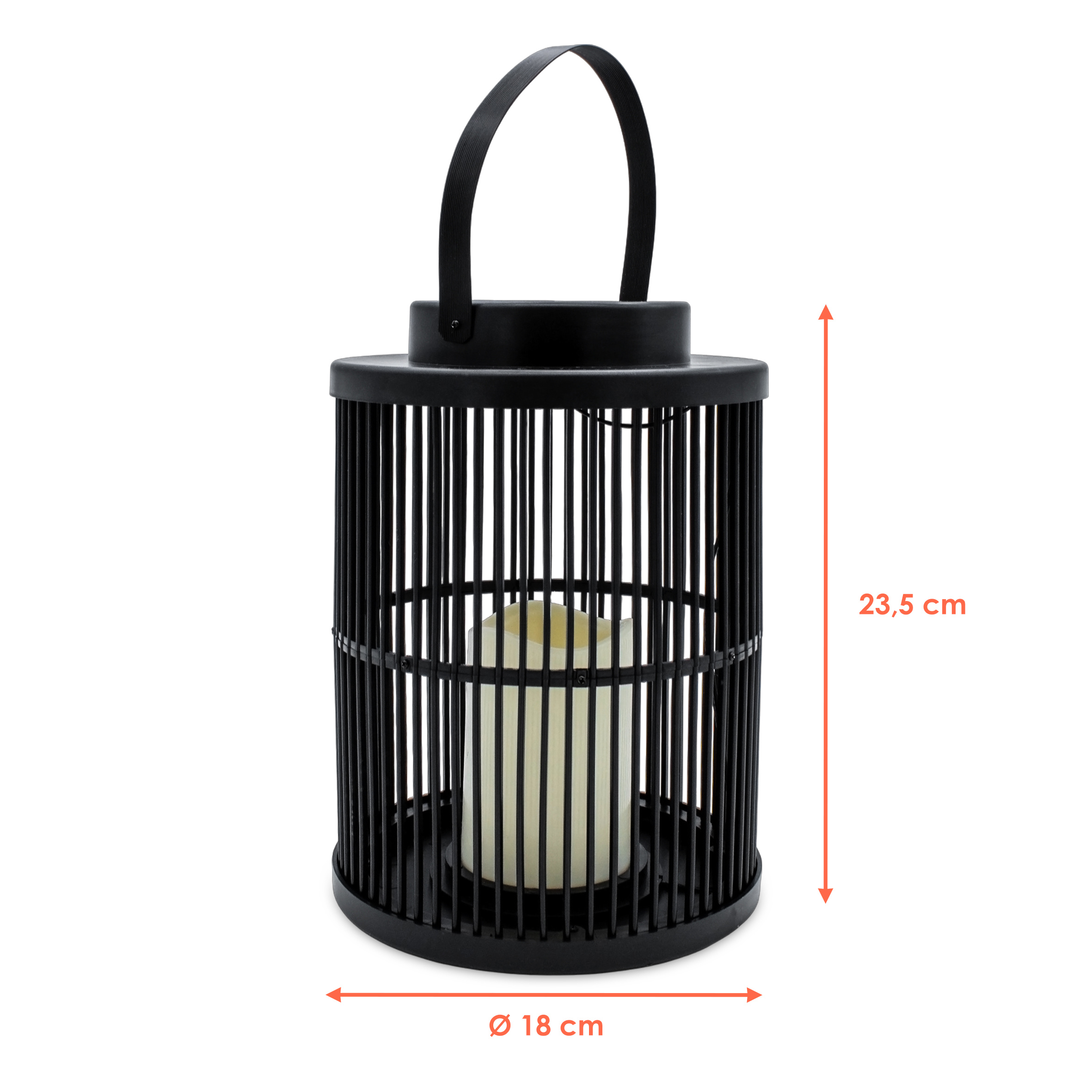 Solar Laterne rund mit LED Kerze - 23 x 18 cm - Gartenleuchte schwarz im Gitter Design