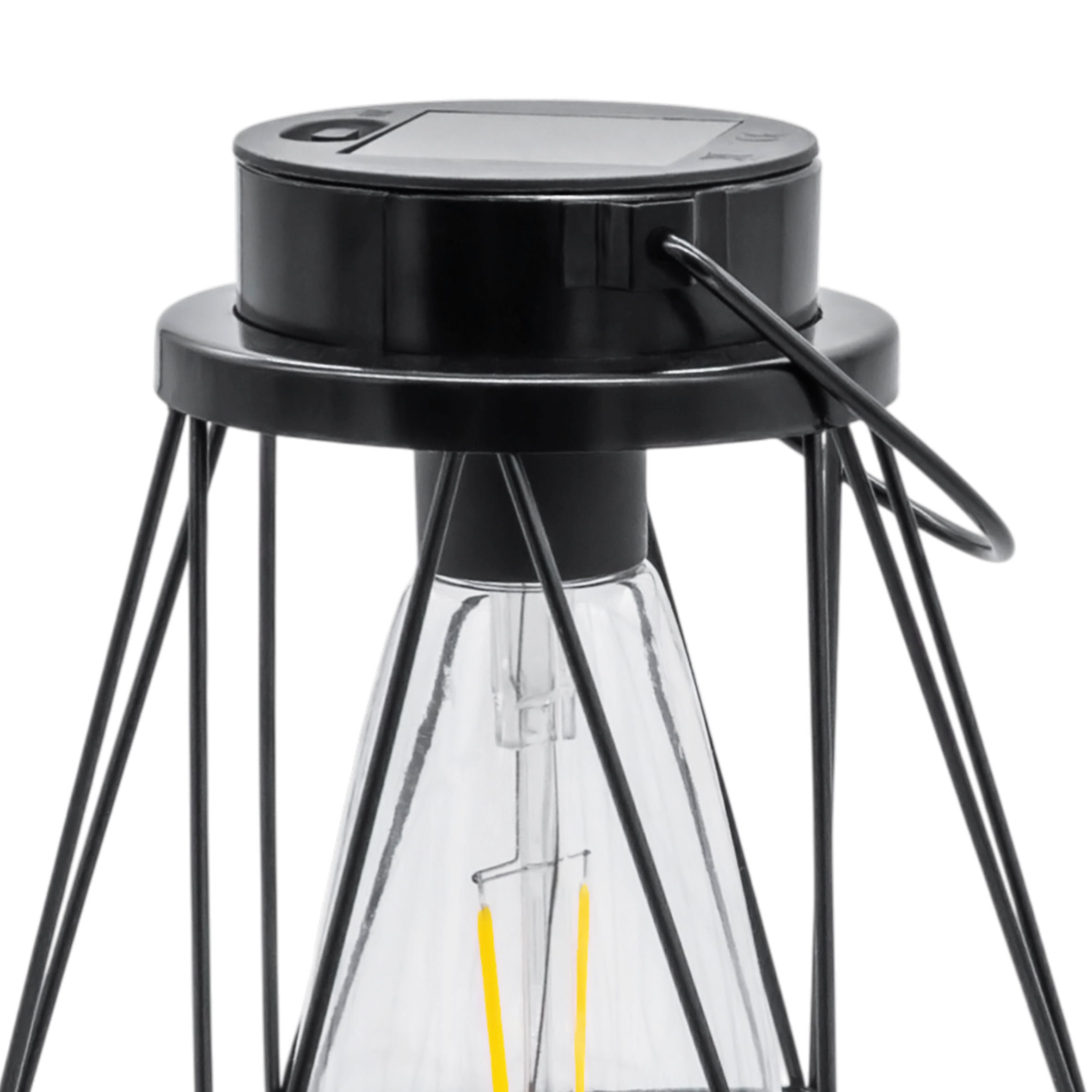 Solar Laterne schwarz 18 x 15 cm zum Hängen oder Stellen - 2er Set - Industrial Design Dekoleuchte mit LED Glühbirne warm weiß