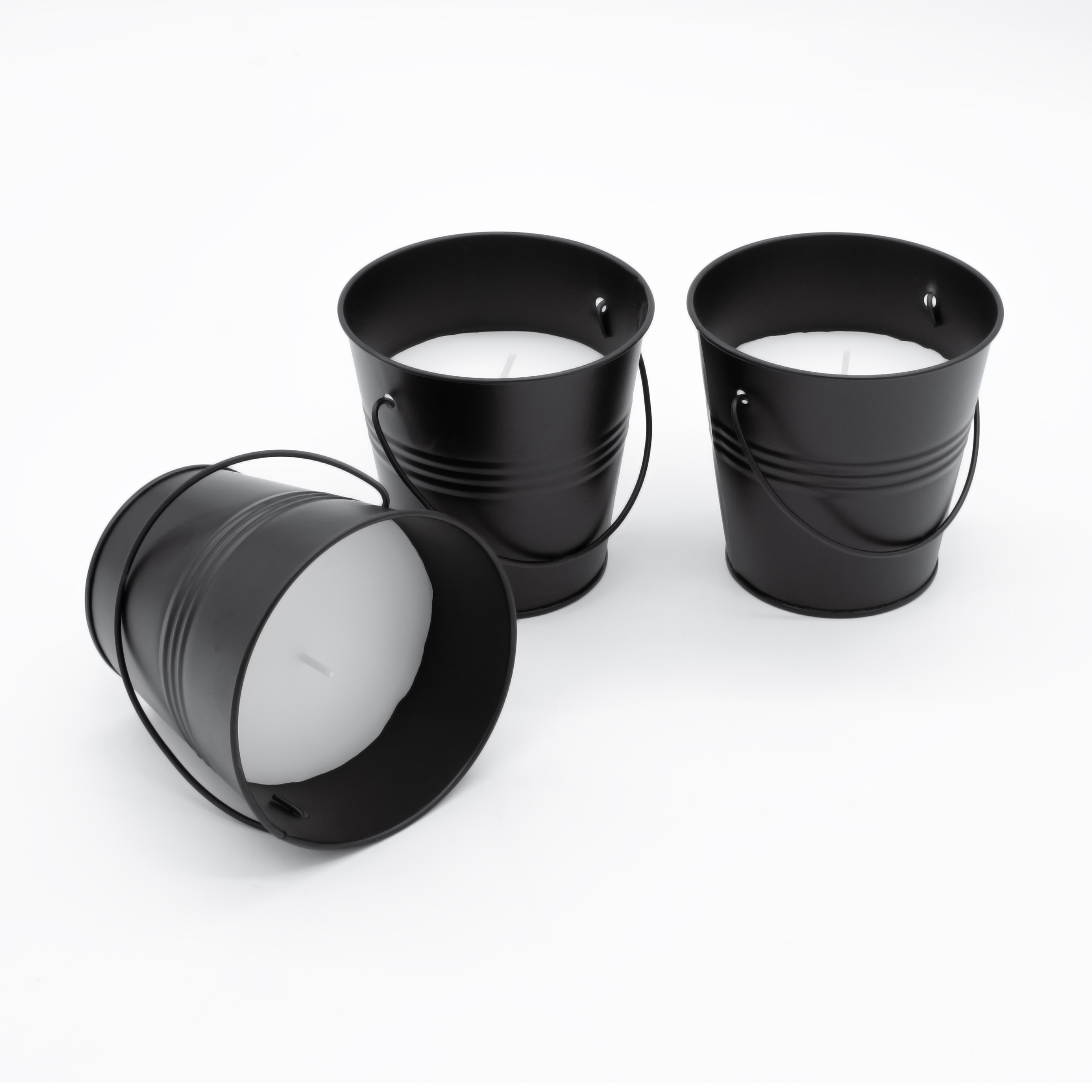Zitronella Kerze im Metall Eimerchen schwarz - 3er Set - Duftkerze mit frischem Zitronen Aroma