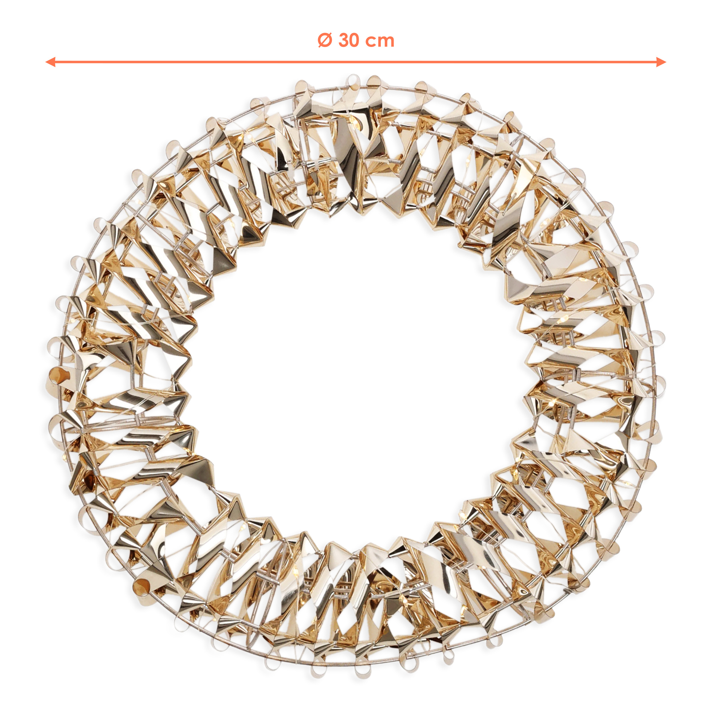 Goldener Ring mit 3D Effekt und Timer  - 30 cm - aus Metall mit LED Lichterkette umwickelt Batterie betrieben