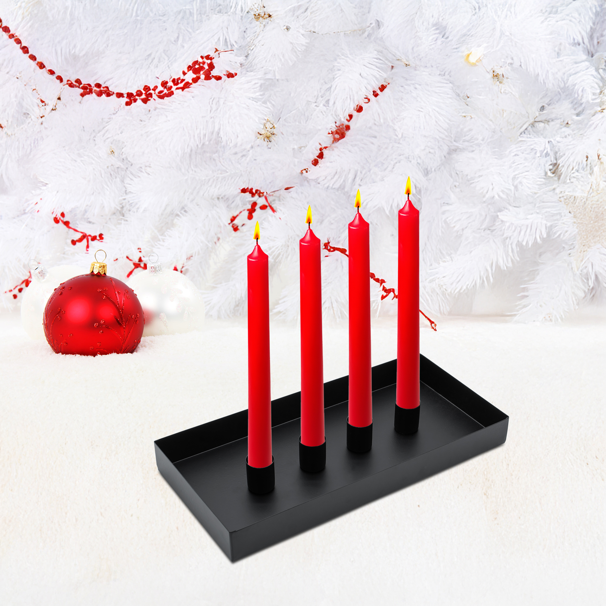 Magnet Kerzentablett schwarz für Stabkerzen - 30 x 15 cm - Metall Kerzenständer mit 4 magnetischen Haltern