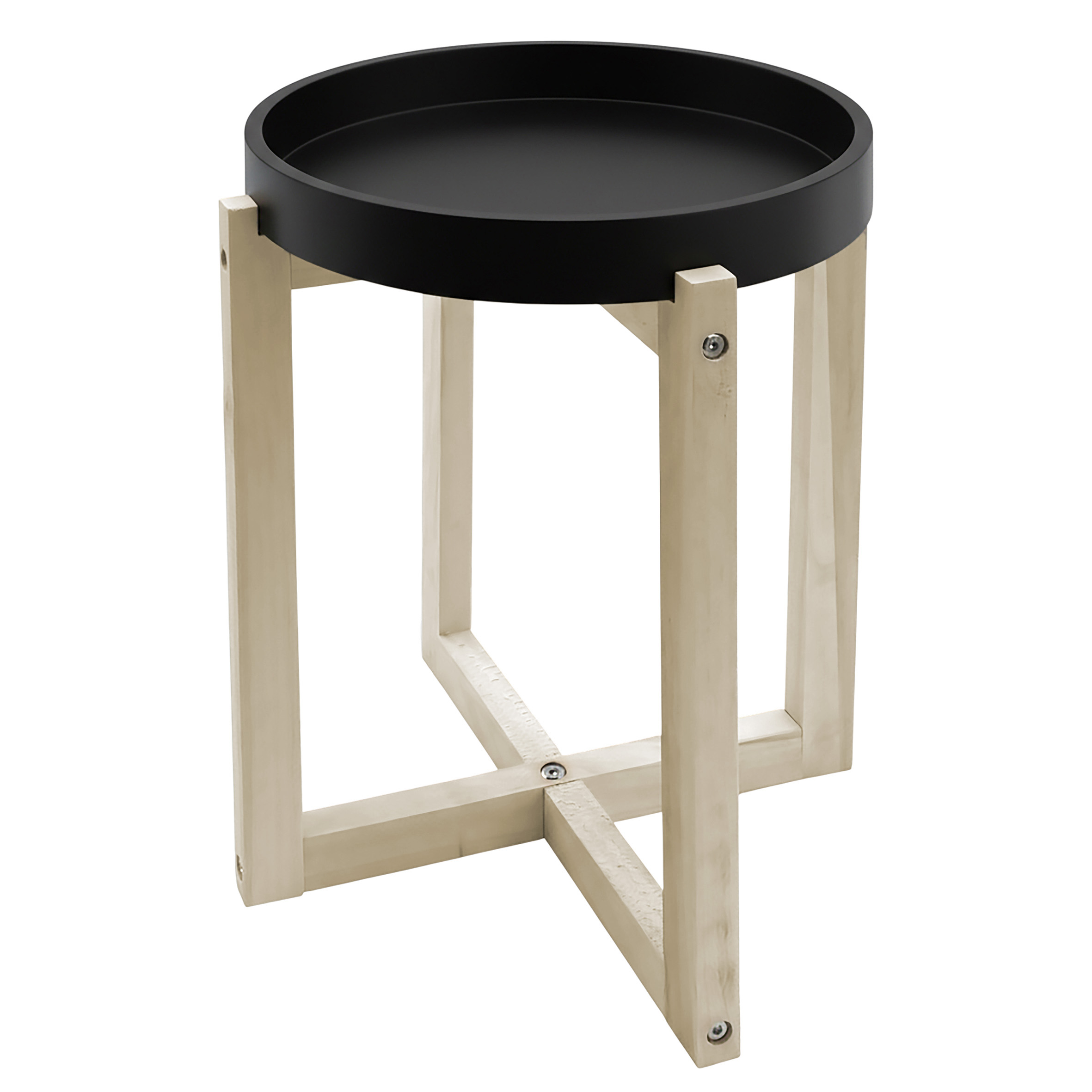Holz Beistelltisch rund mit Tischplatte im Tablett Design 30 cm - schwarz - Deko Blumentisch mit naturbelassenem X-Gestell