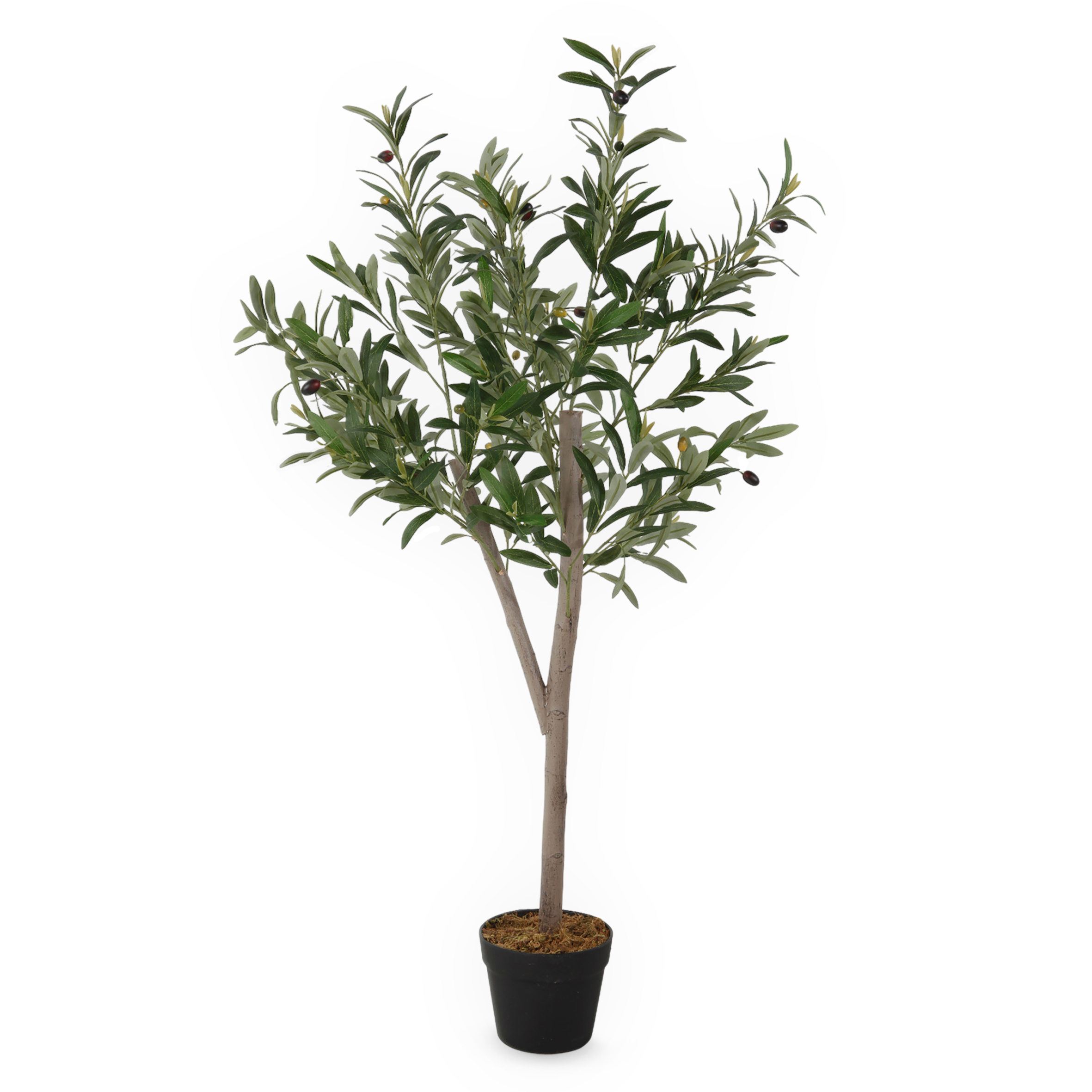 Olivenbaum Kunstpflanze im schwarzen Topf mit 20 Oliven - 120 x 60 cm - Künstlicher Baum im Blumentopf mit 580 Blättern