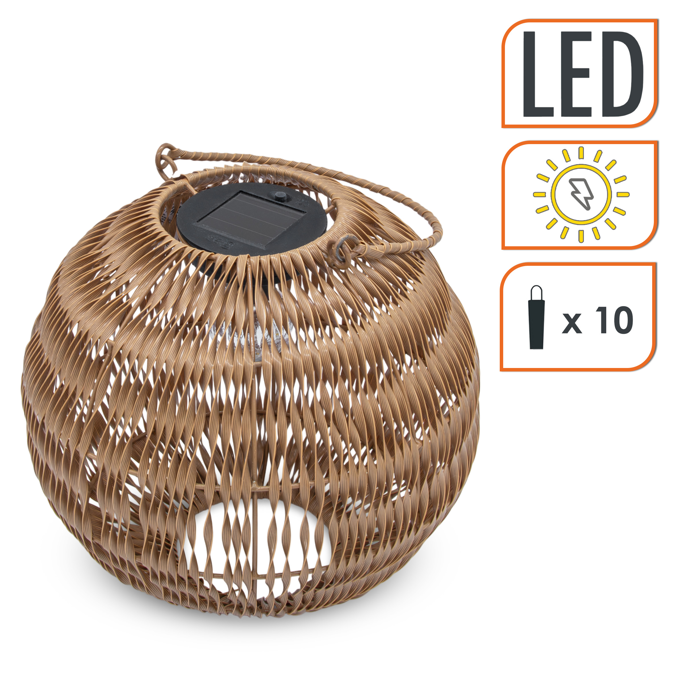 Solar Kugel für Außen in Flechtoptik mit LED Glühbirne - 27 cm - Garten Kugelleuchte mit Bügel zum Hängen warm weiß beleuchtet
