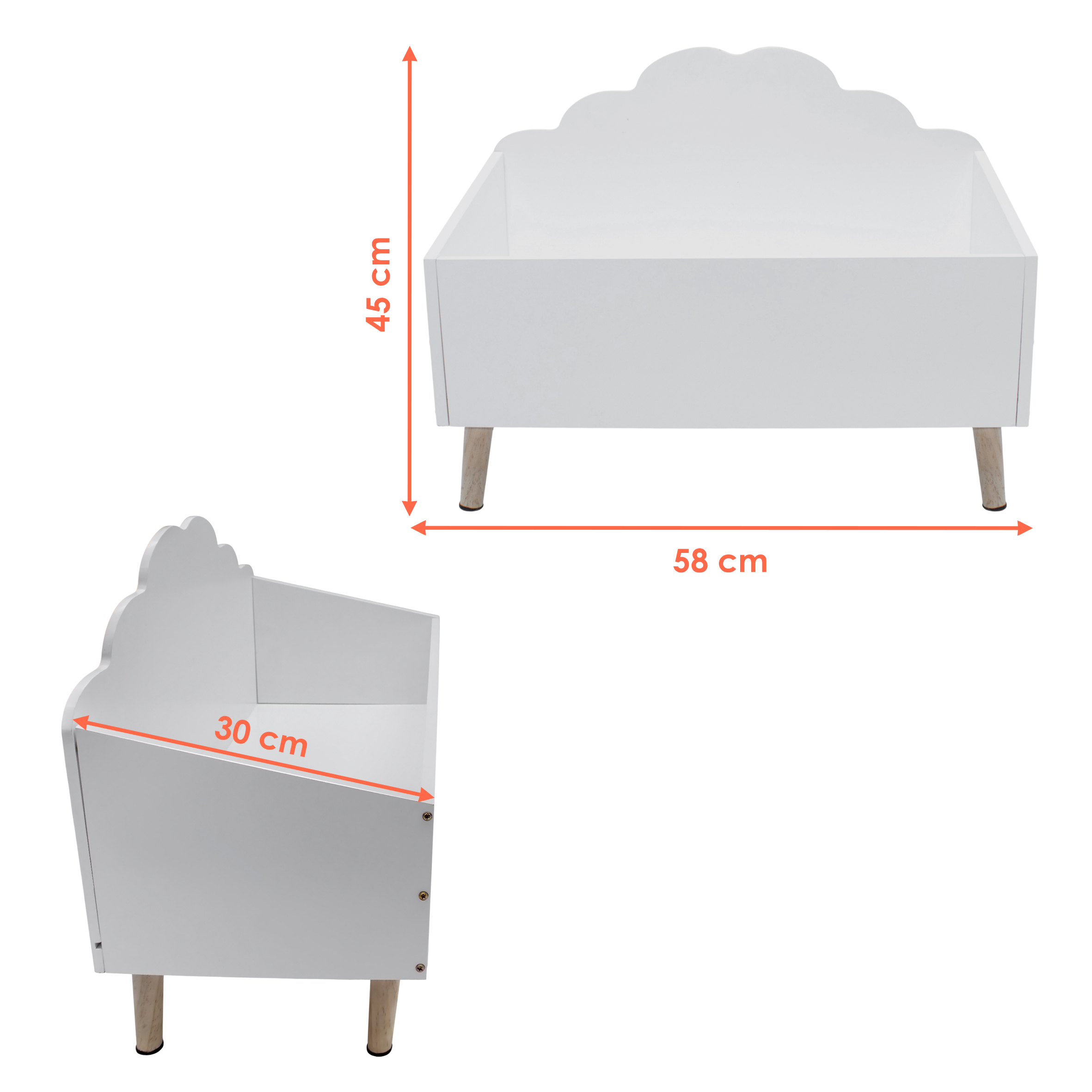 Kinder Aufbewahrungstruhe Wolke 58 x 45 cm - weiß - Holz Ordnungskiste im kindgerechten Design