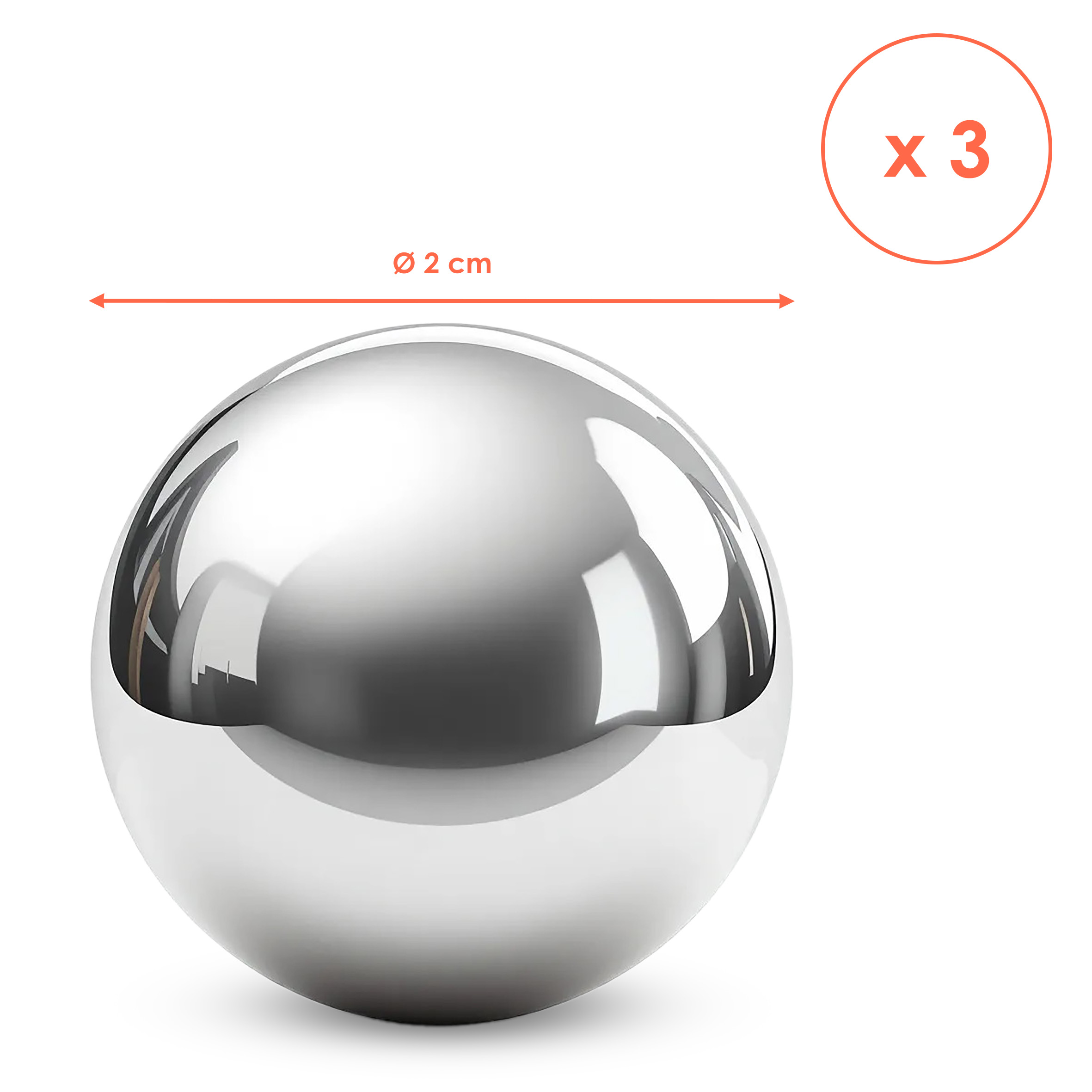 Edelstahl Dekokugeln silber glänzend für Zierbrunnen 6 / 4 / 2 cm - 6er Set - Metall Hohlkugeln zum Dekorieren und Basteln