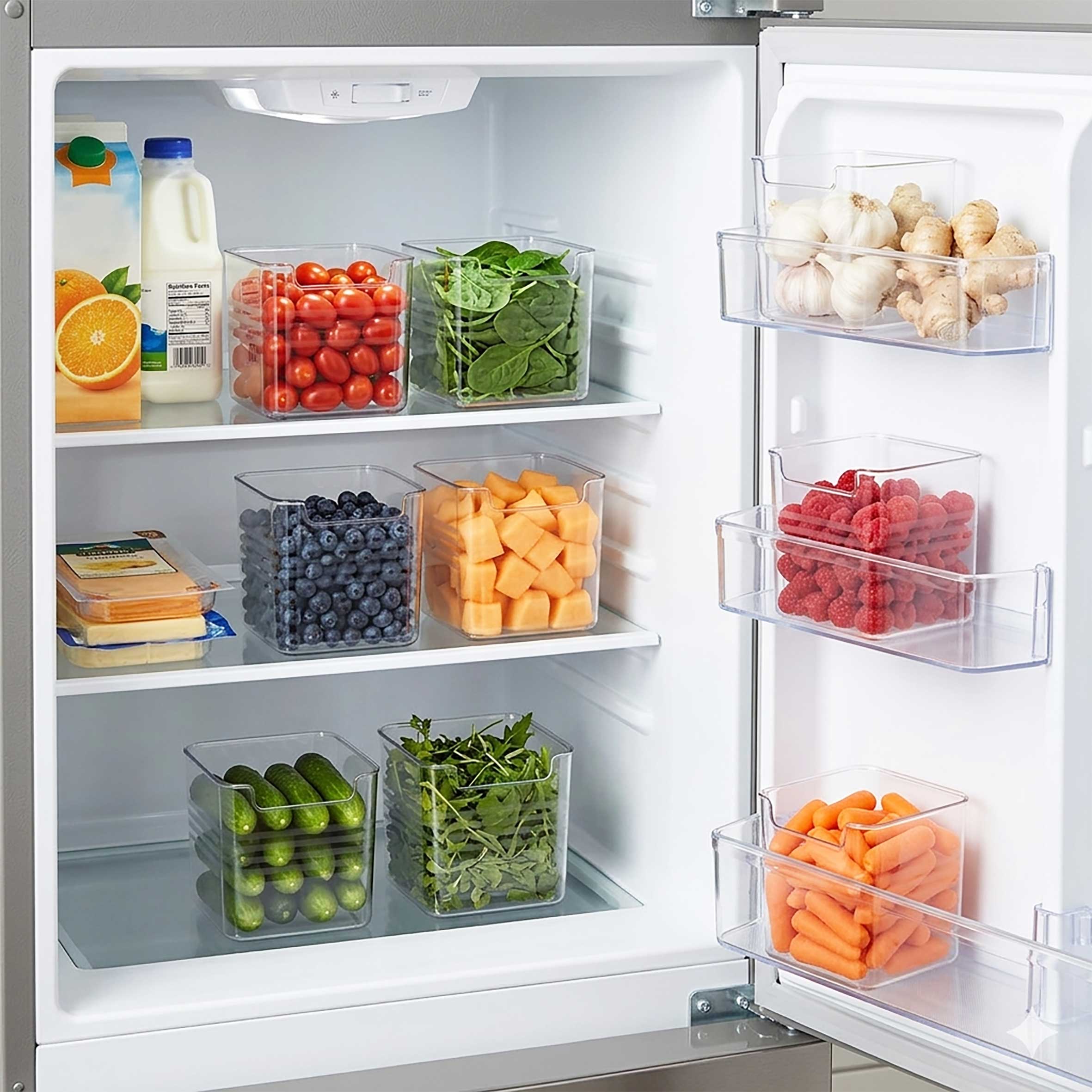 Kunststoff Kühlschrank Organizer klein 12 x 11 cm transparent - 9er Set - Aufbewahrungsbox für die Küche lebensmittelecht