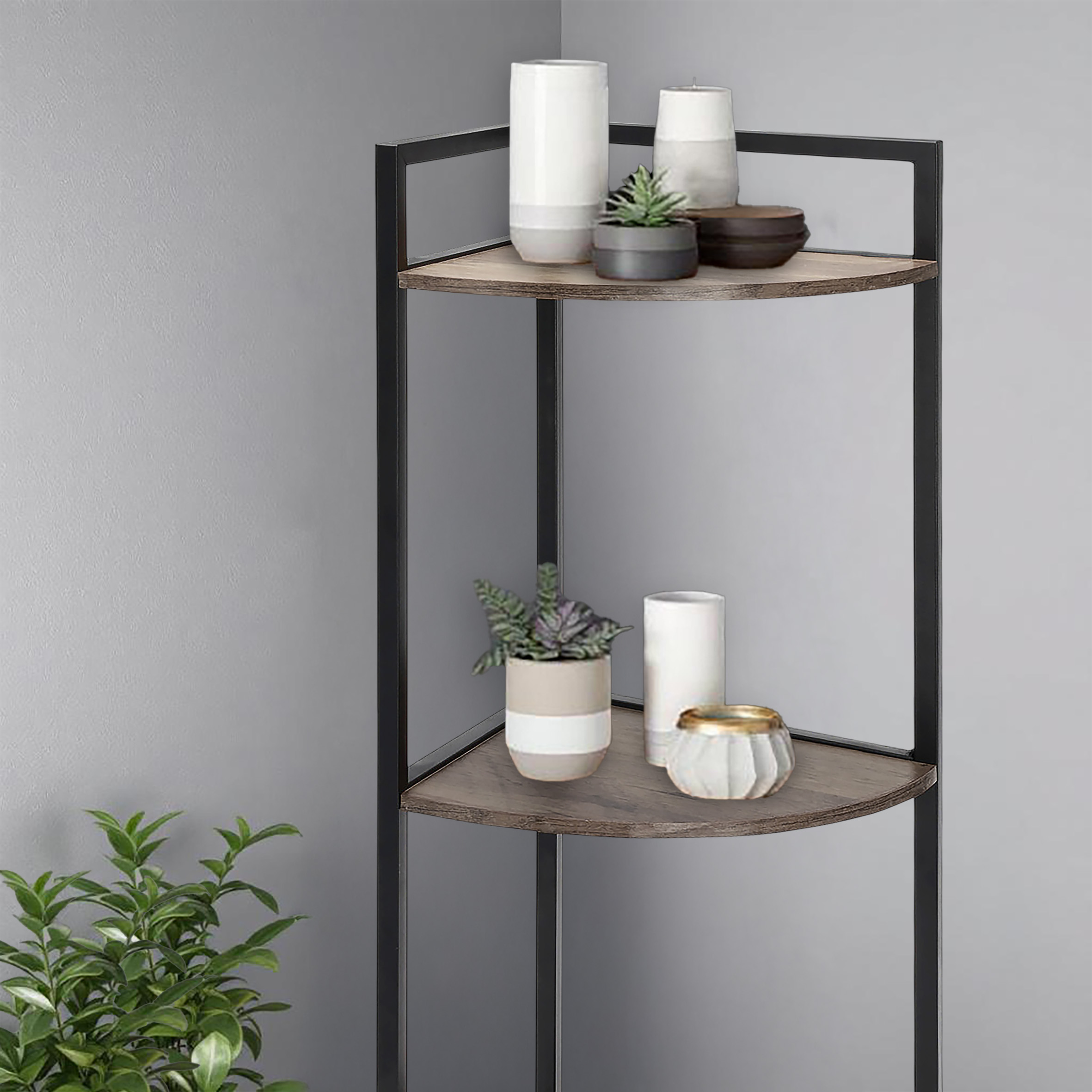 Eckregal schwarz mit 3 Ablagen aus Holz - 76 x 23 cm - Metall Standregal mit 3 Holzfächern