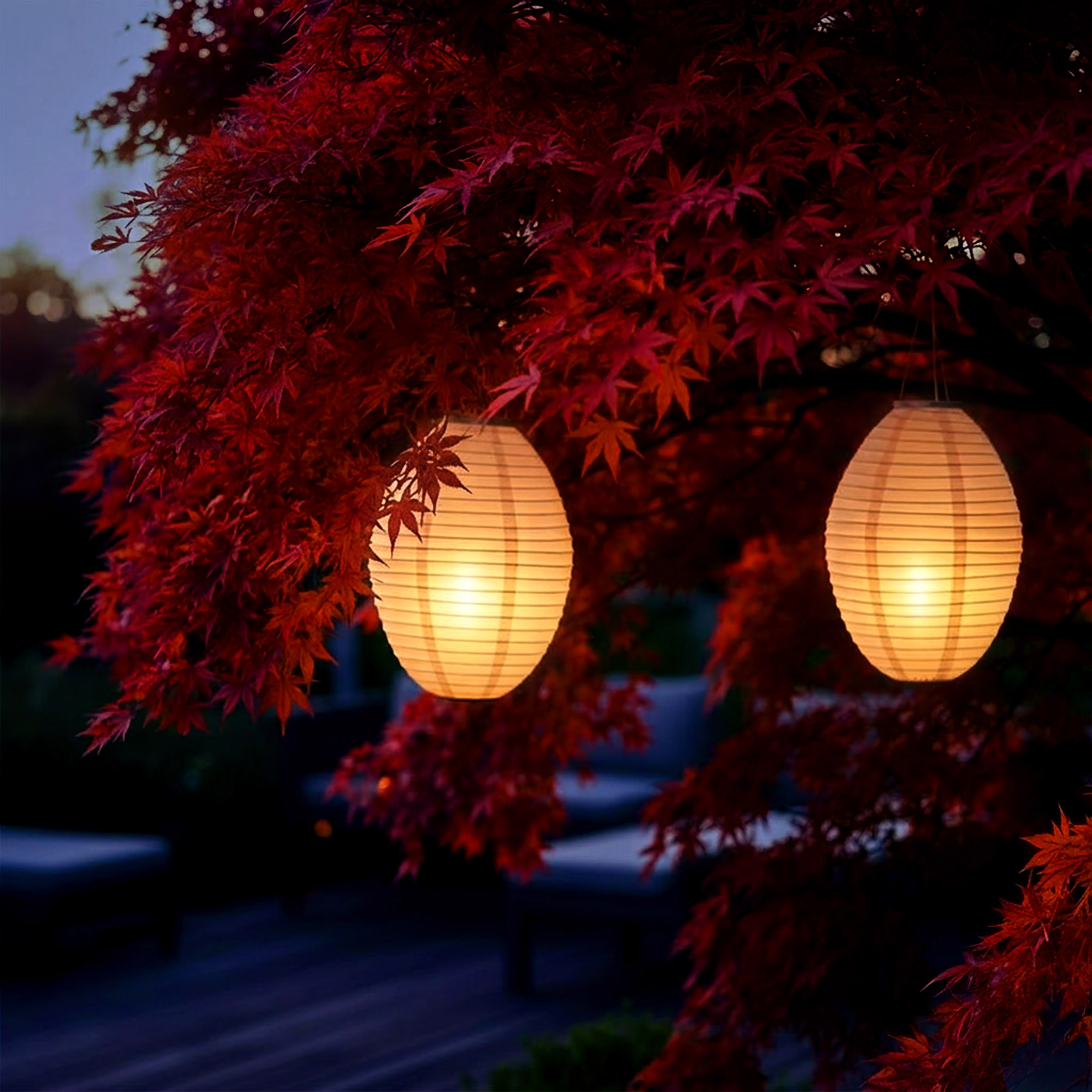 LED Solar Lampion oval 33 x 22 cm aus Nylon - 2er Set
