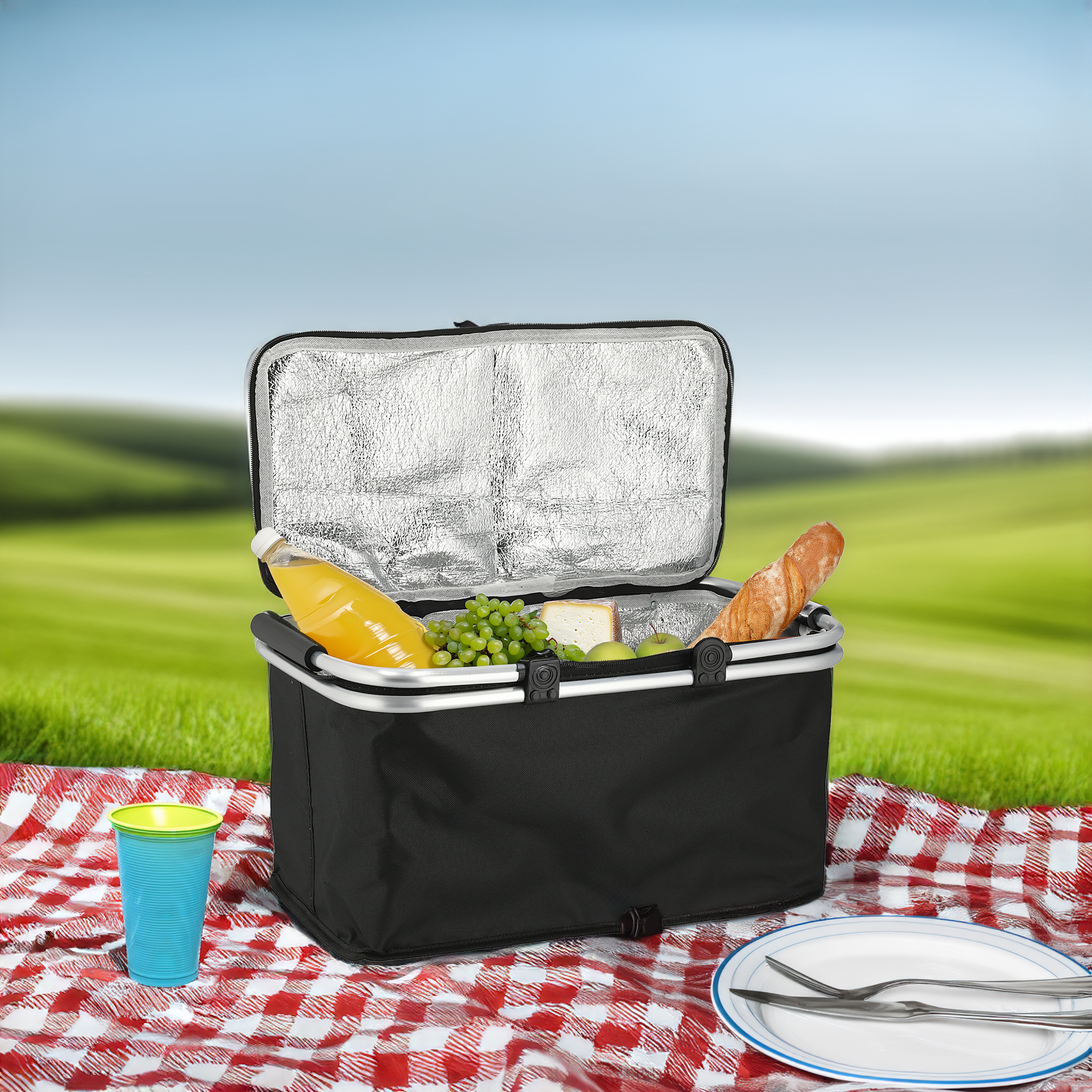 Thermo Einkaufskorb 30 Liter schwarz - 48 x 24 cm - Einkaufstasche klappbar mit Kühlfunktion