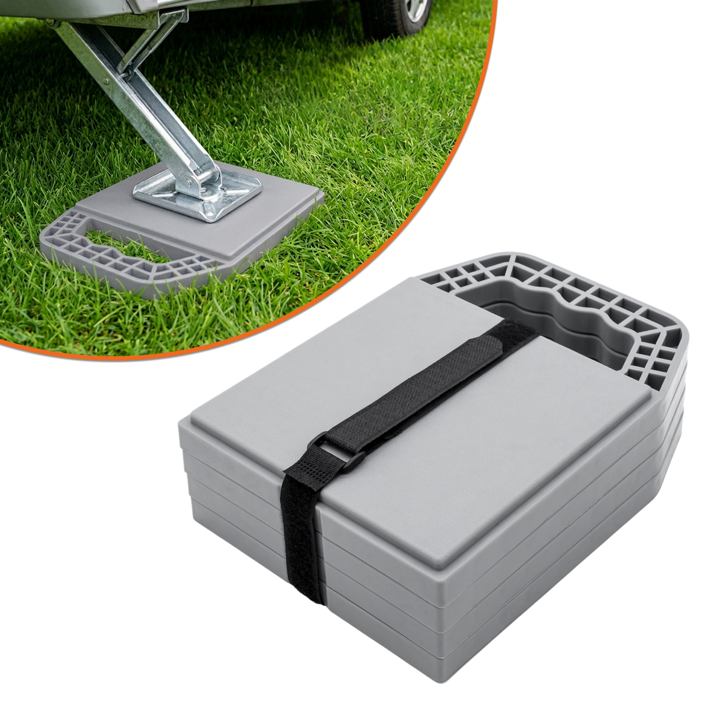 Unterlegplatten für Wohnwagen Stützen 22 x 16 cm grau stapelbar - 4er Set - Stützplatten für Wohnmobil Stützblöcke aus hochdichtem Polyethylen