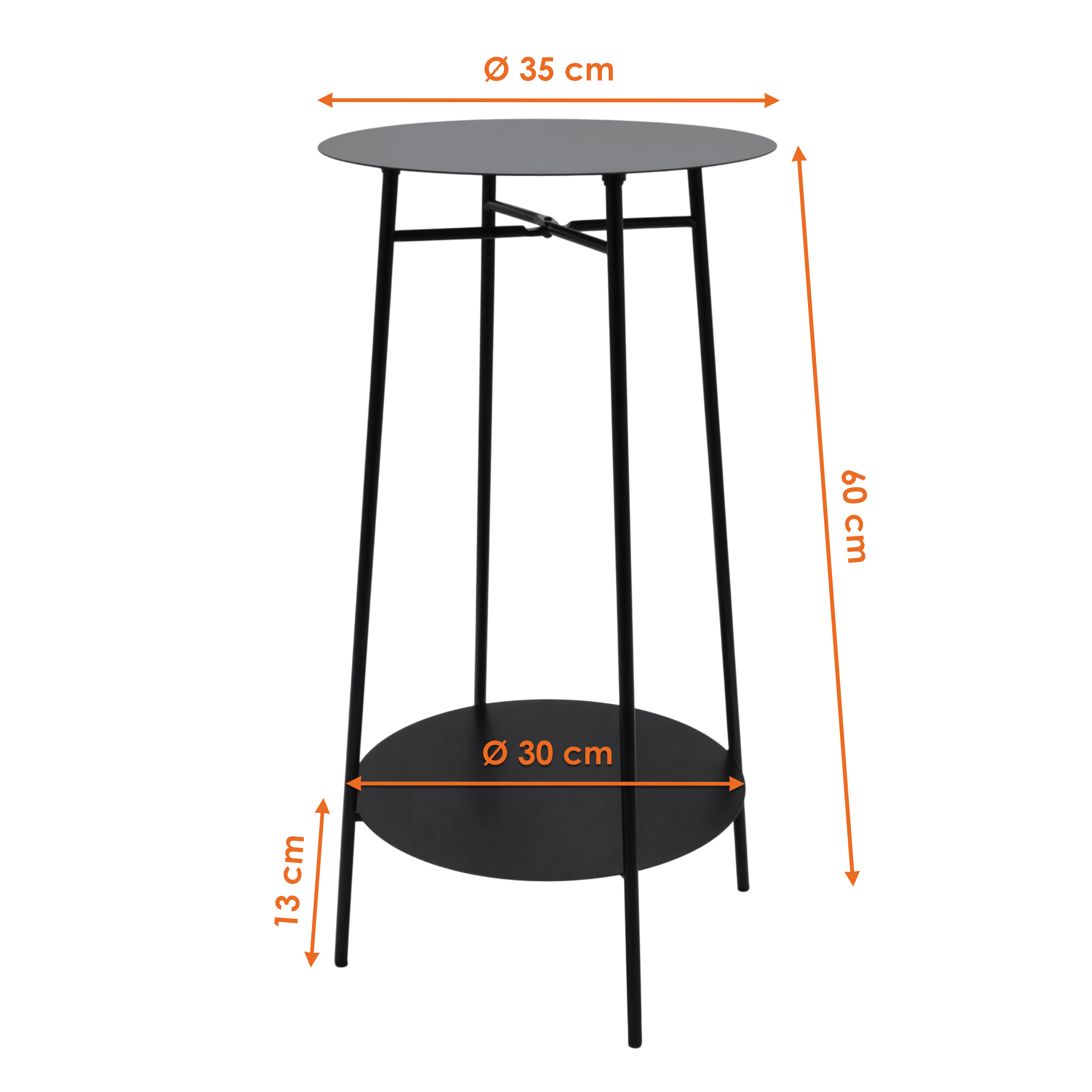 Metall Beistelltisch schwarz rund mit 2 Ablagen - 60 x 35 cm - Deko Pflanzenständer klappbar mit 2 Ebenen